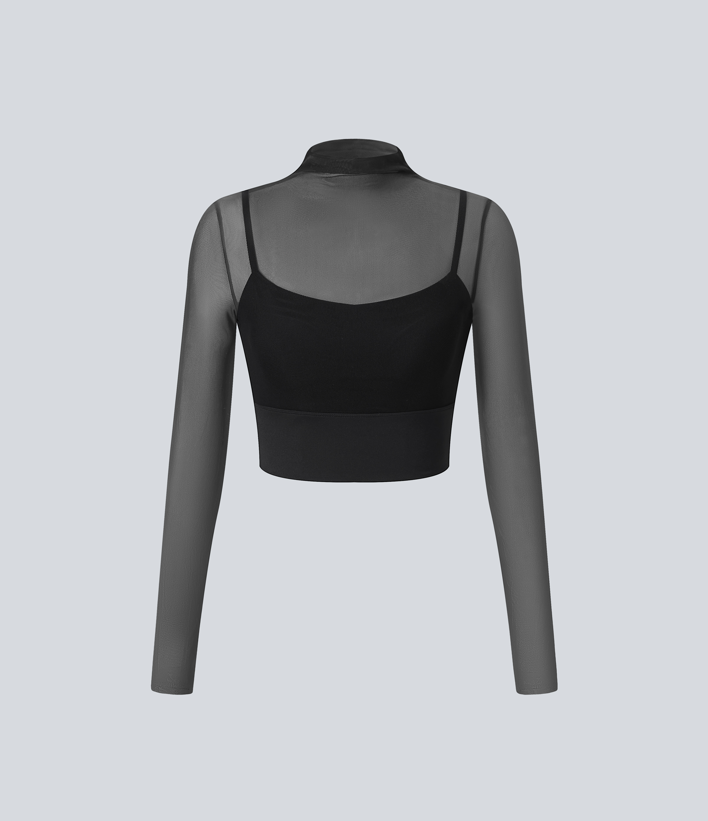 Halara Contrast Mesh Long Sleeve 2-in-1 Cropped Workout Sports Top  - Black - S 