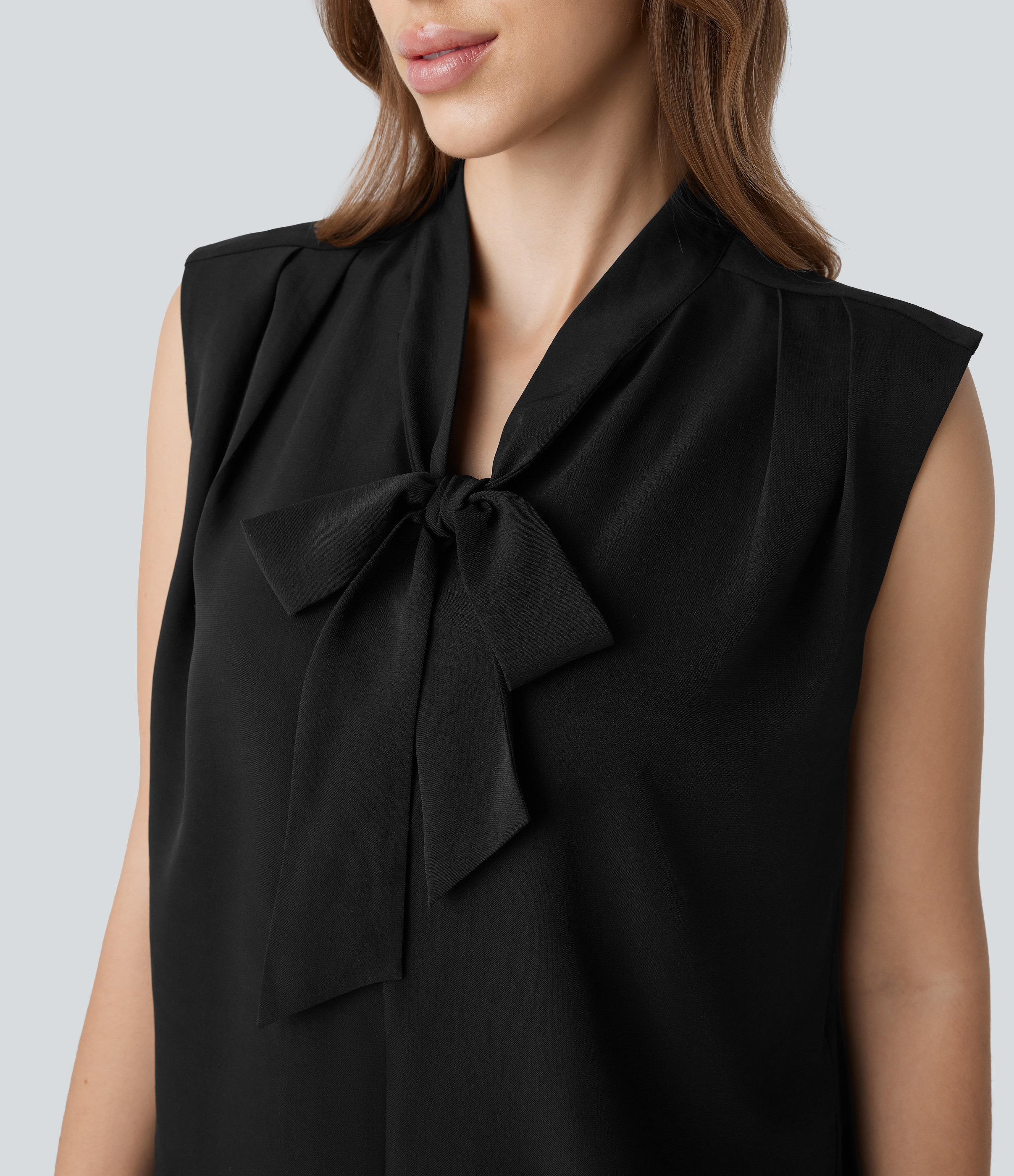 Halara V Neck Tie Front Sleeveless Work Shirt  - Black - XL 