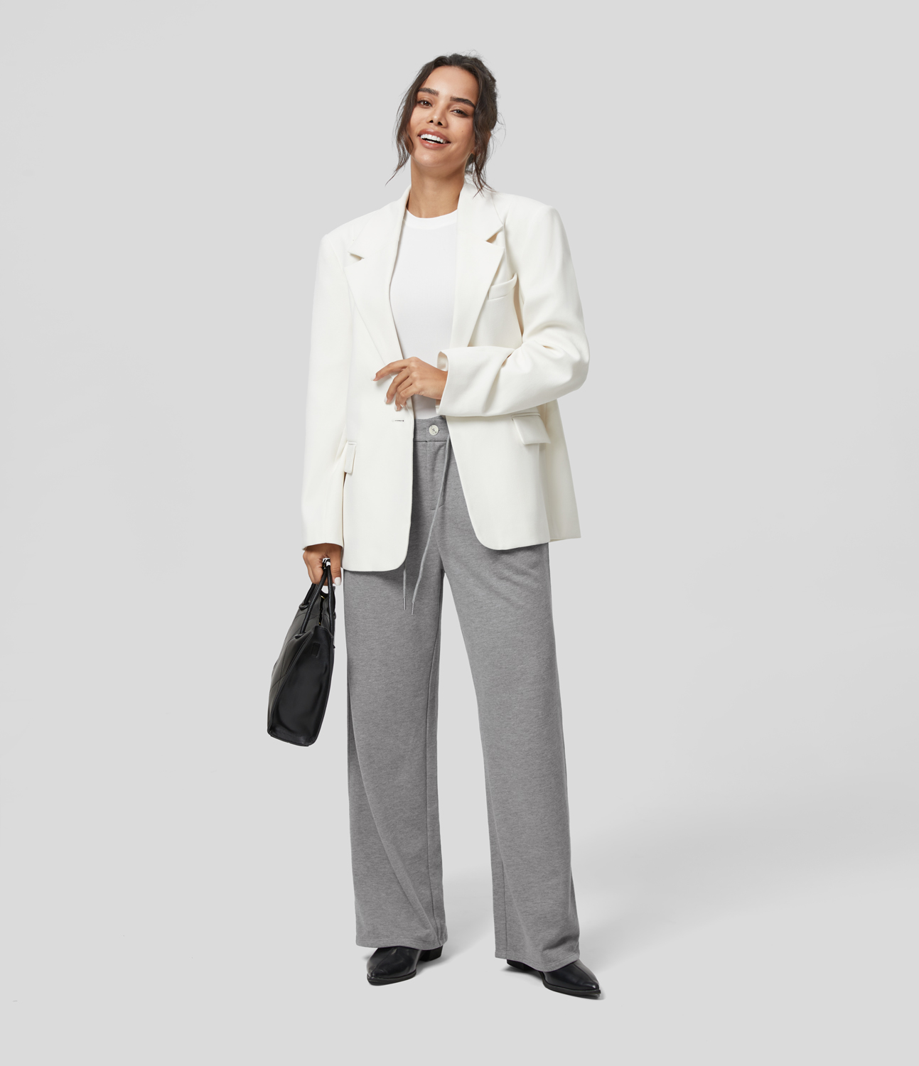 

Halara High Waisted Drawstring Plicated Button Zipper Side Pocket Straight Leg Work Cotton Sweatpants - Fog Gray
