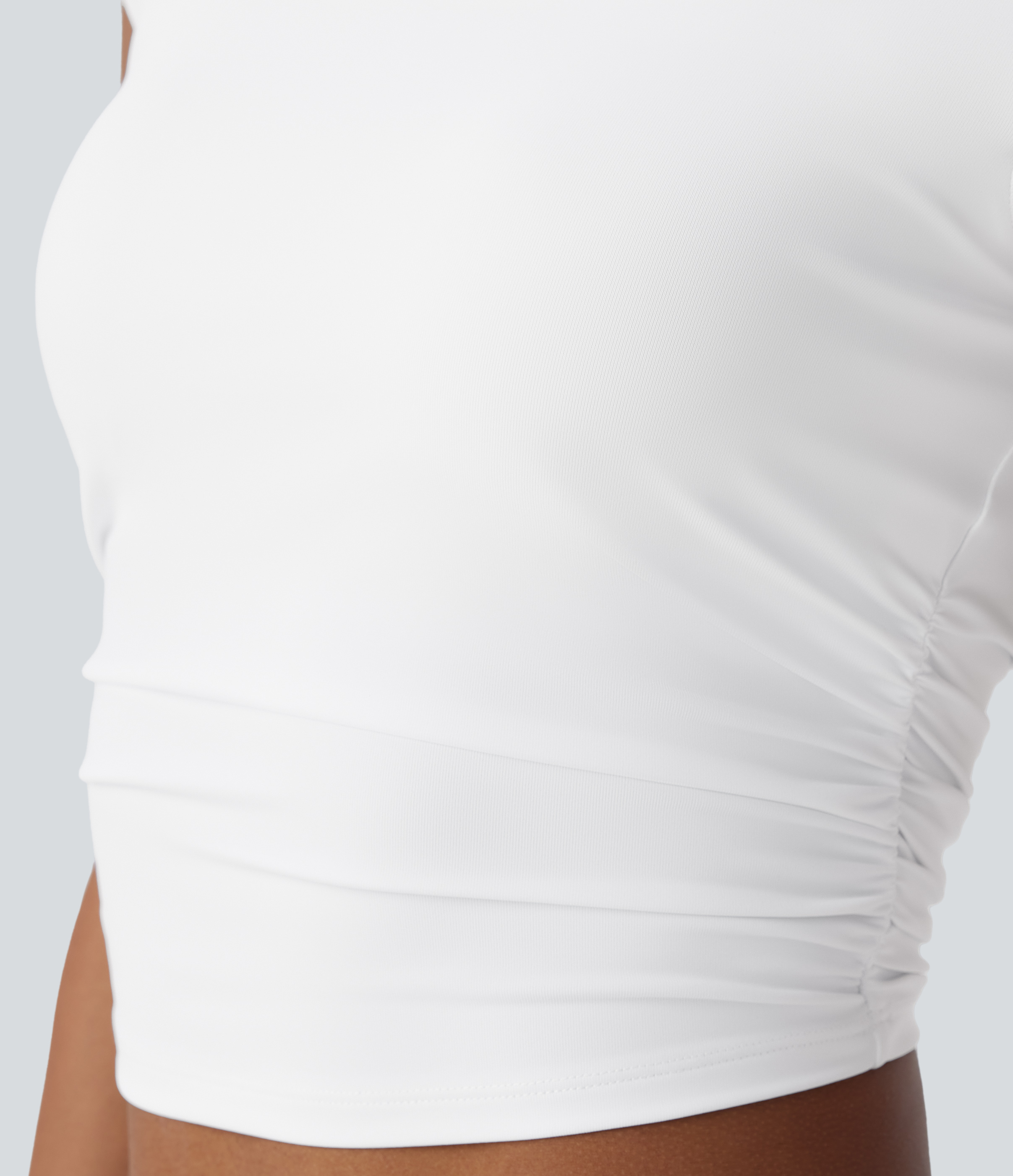 Halara Square Neck Cap Sleeve Ruched Skinny Cropped Casual Baby Tee Tank Top - White - XL golf tops halter top tunic tops sleeveless tops 