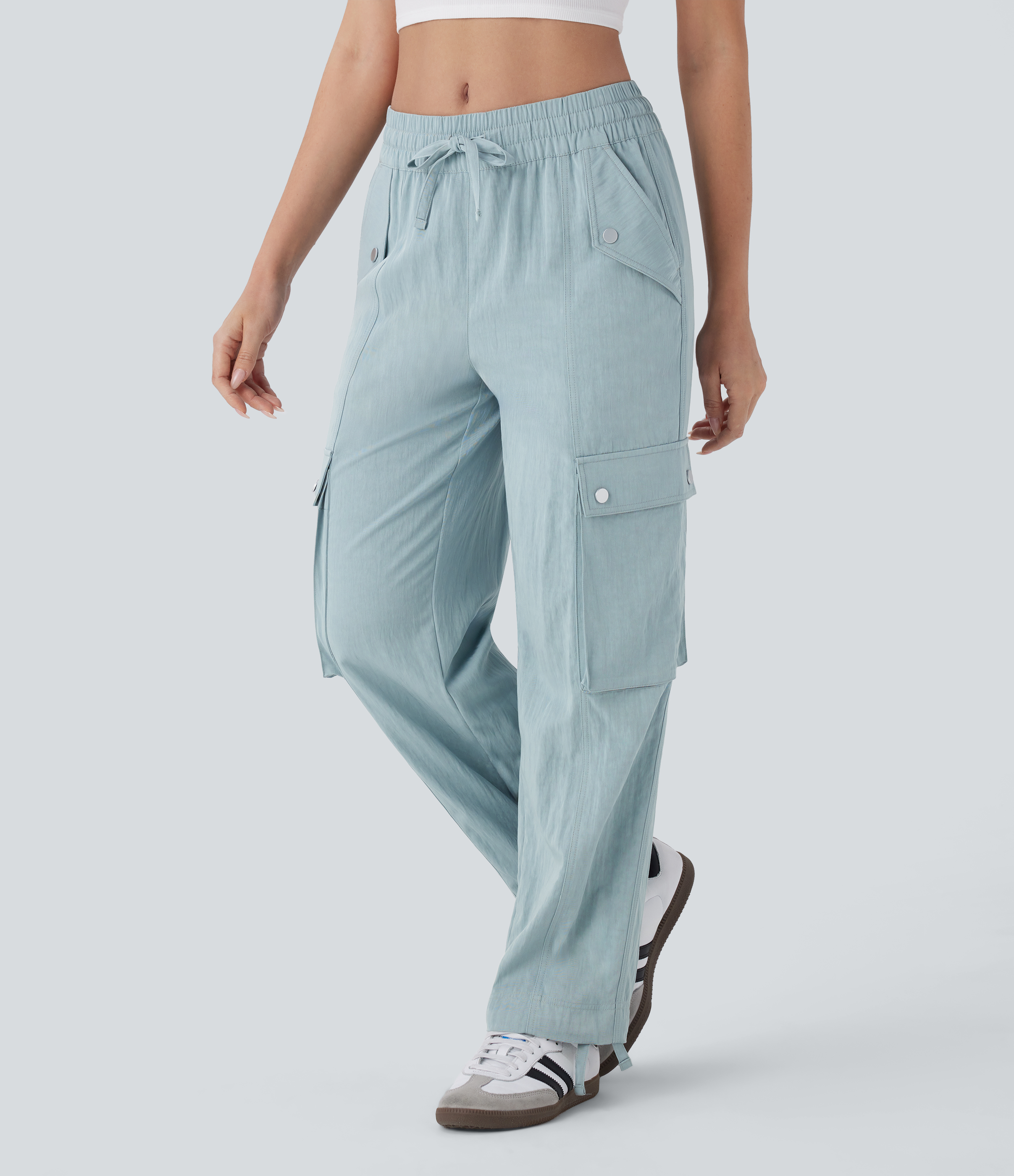 Halara Mid Rise Multiple Pockets Drawstring Hem Cargo Casual Pants  - Harbor Gray - XS(regular) 