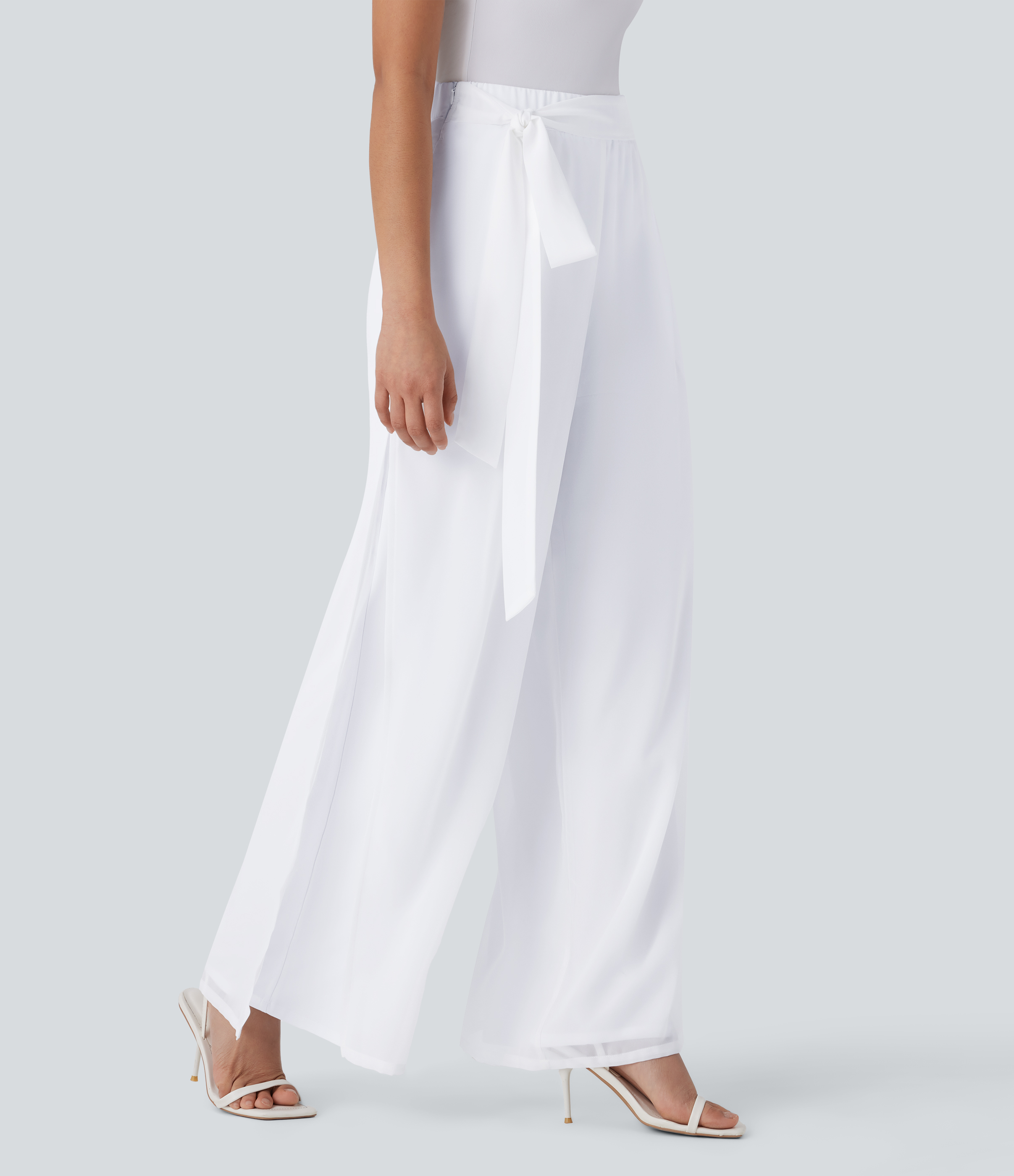 Halara Breezefulв„ў High Waisted Tie Front Invisible Zipper Side Pocket Straight Leg Sheer Chiffon Flowy Quick Dry Work Pants  - White - M(regular) 