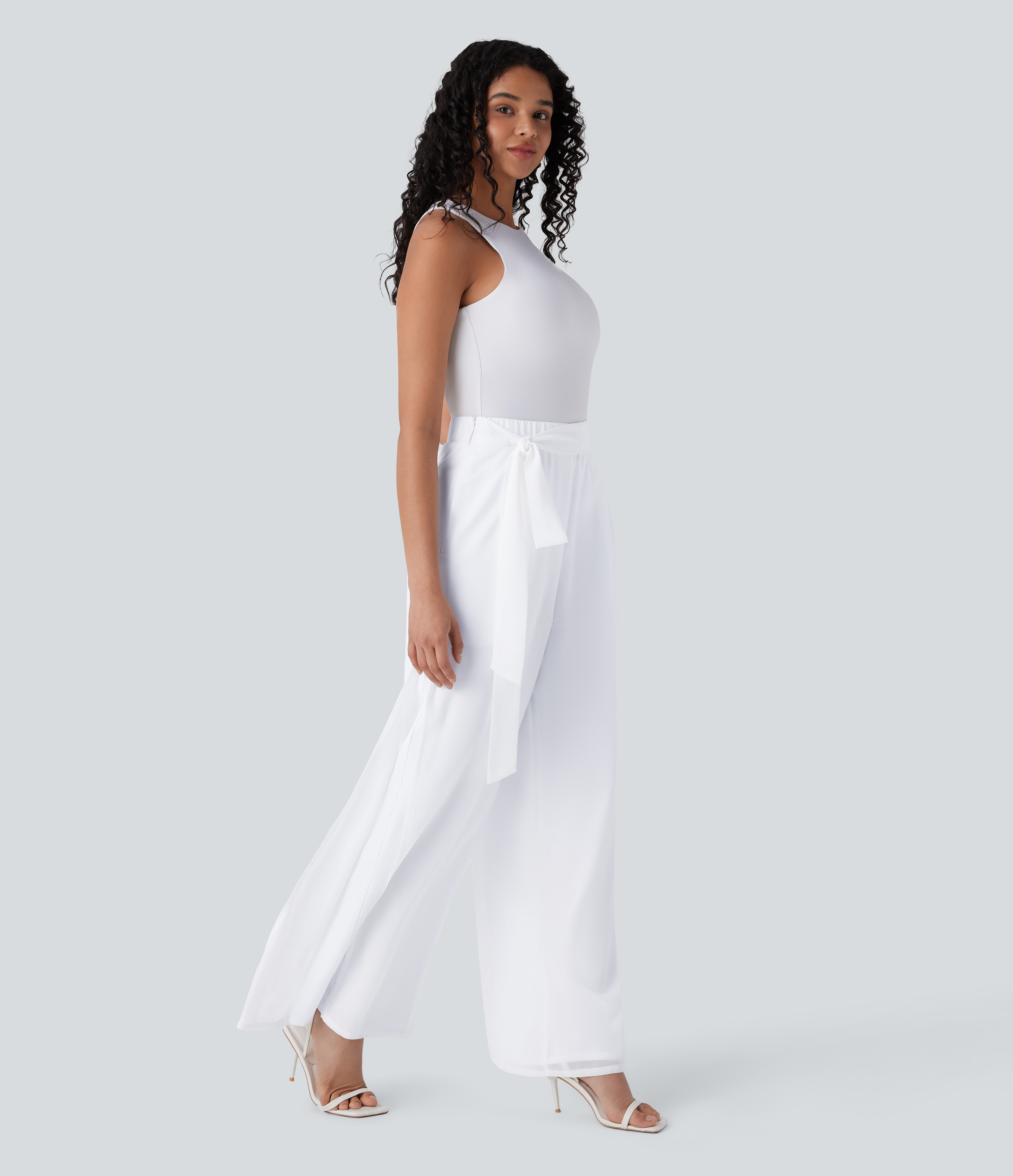 Halara Breezefulв„ў High Waisted Tie Front Invisible Zipper Side Pocket Straight Leg Sheer Chiffon Flowy Quick Dry Work Pants  - White - M(regular) 