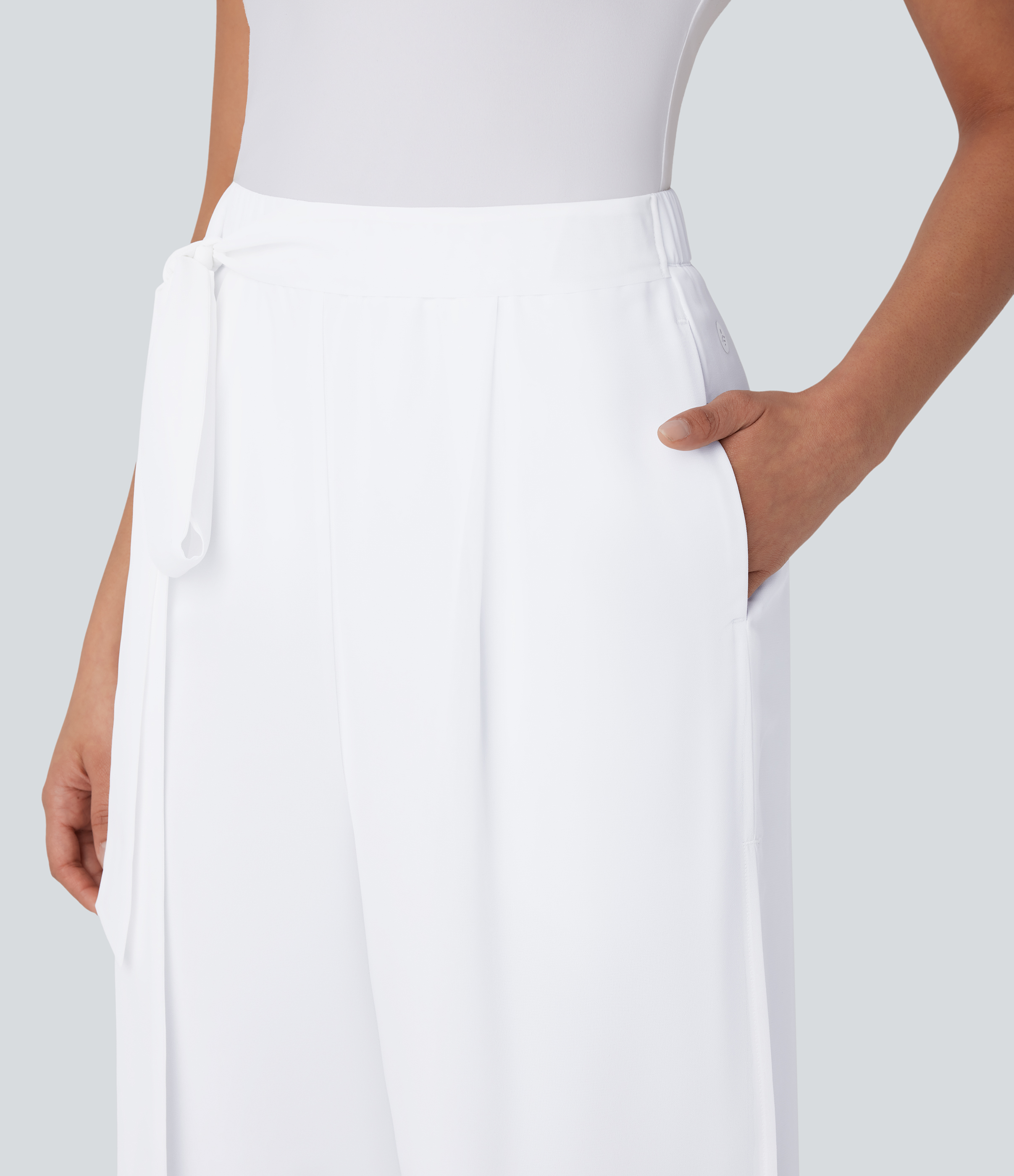 Halara Breezefulв„ў High Waisted Tie Front Invisible Zipper Side Pocket Straight Leg Sheer Chiffon Flowy Quick Dry Work Pants  - White - M(regular) 