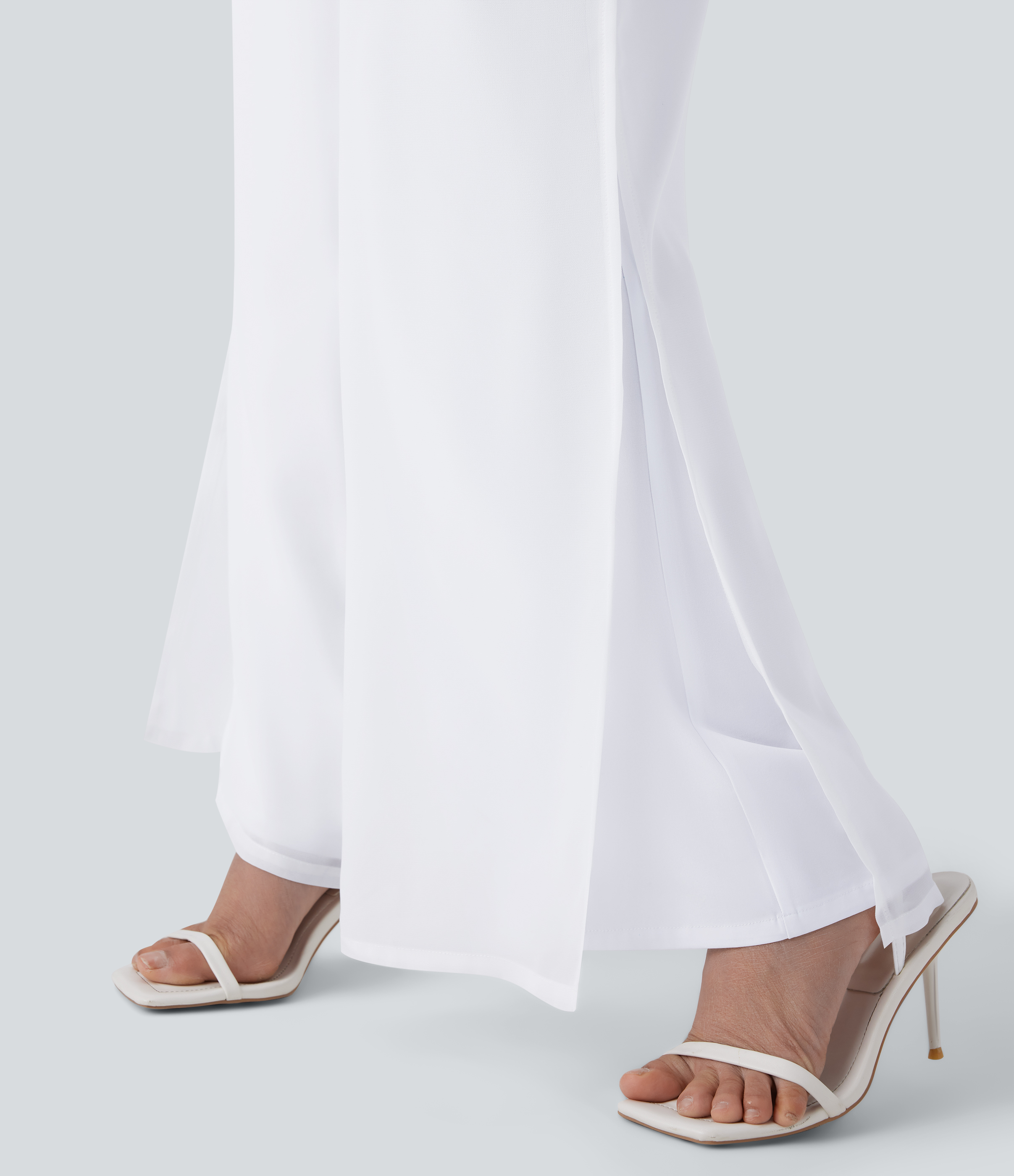 Halara Breezefulв„ў High Waisted Tie Front Invisible Zipper Side Pocket Straight Leg Sheer Chiffon Flowy Quick Dry Work Pants  - White - M(regular) 