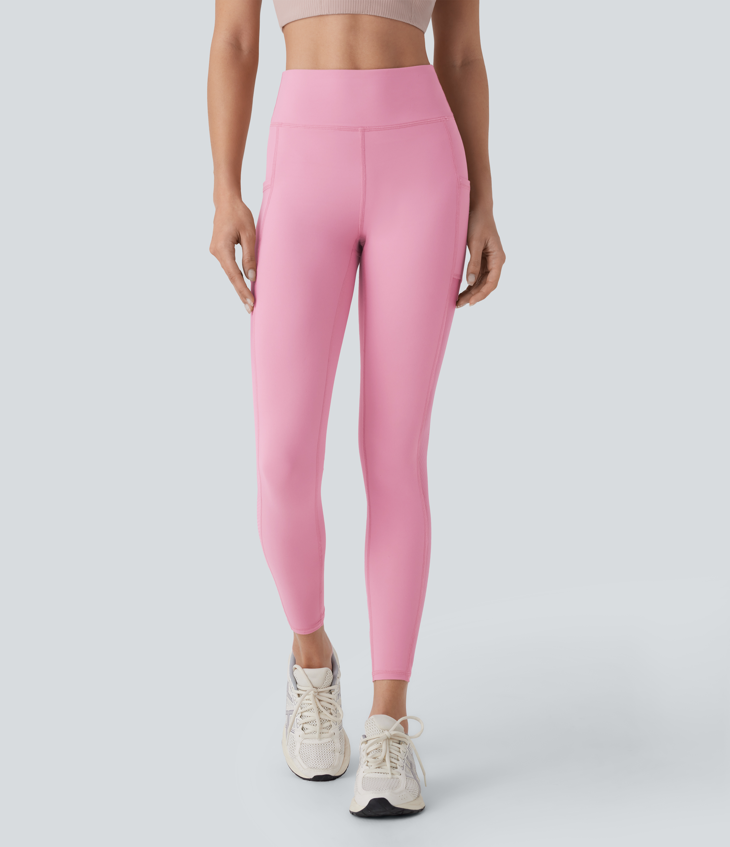 Halara Softlyzeroв„ў Plush High Waisted Side Pocket Contrast Mesh 7/8 Yoga Leggings  - Lemonade Pink - M(7/8) gym leggings 