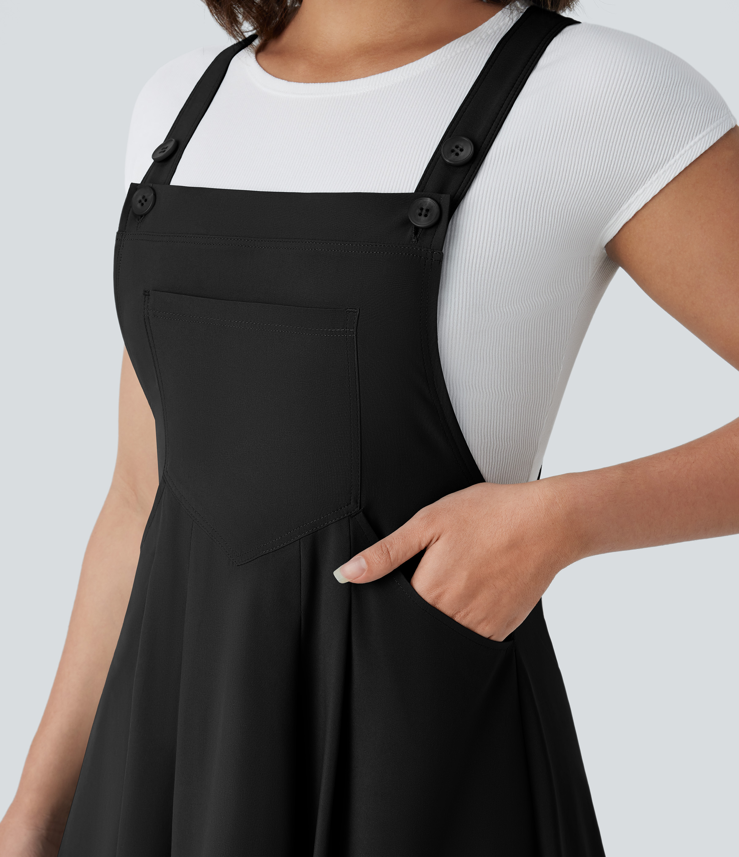 Halara Breezefulв„ў Adjustable Strap Button Multiple Pockets Flowy Quick Dry Midi Casual Dress Casual Dress - Black - M slip dress beach dress 