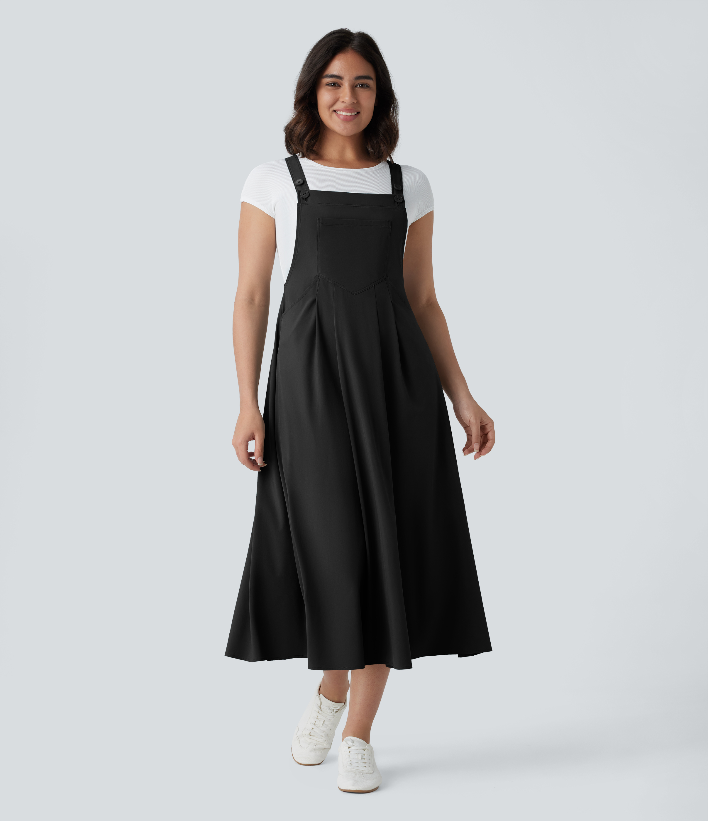 Halara Breezefulв„ў Adjustable Strap Button Multiple Pockets Flowy Quick Dry Midi Casual Dress Casual Dress - Black - M slip dress beach dress 