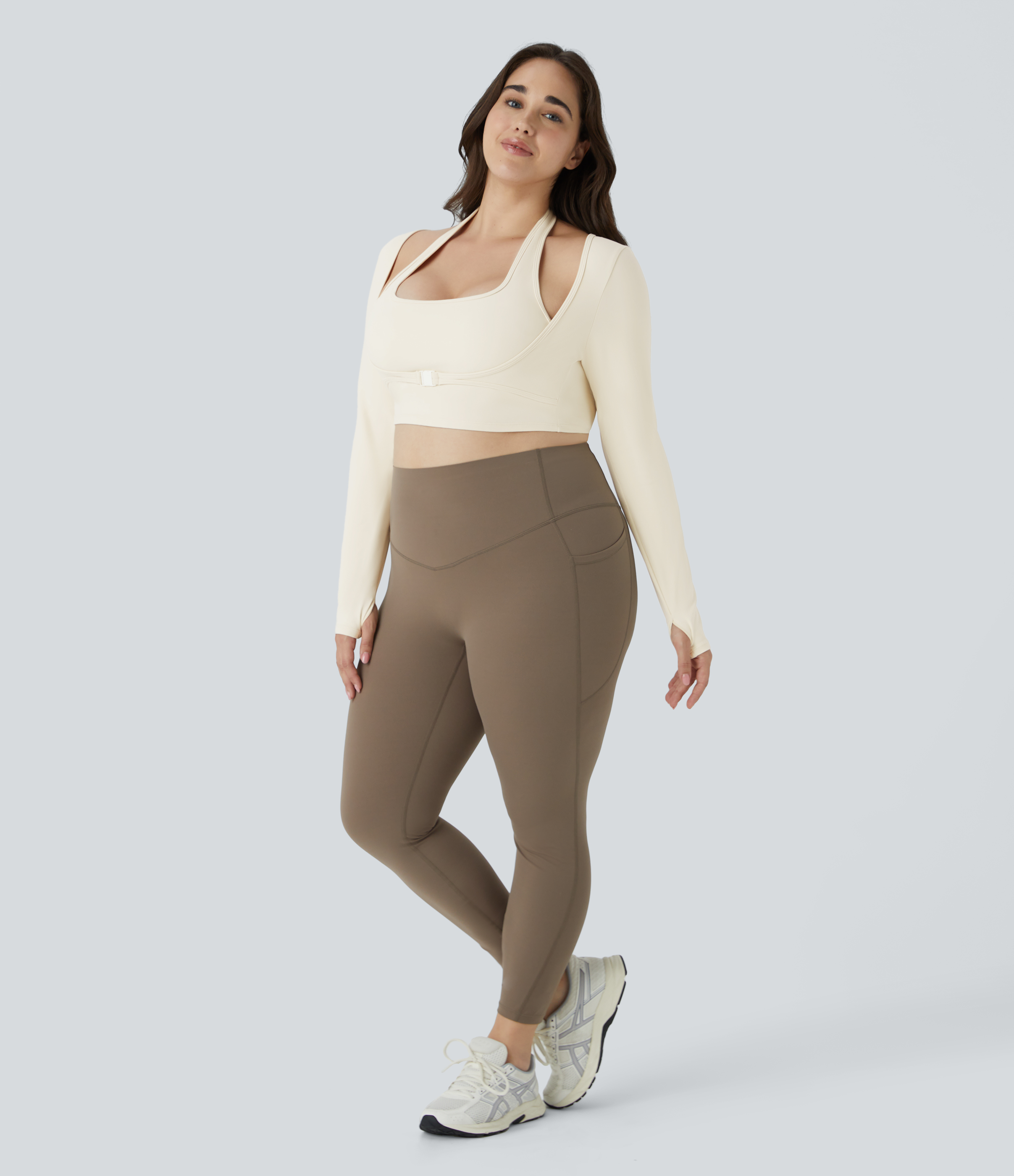 Halara Softlyzeroв„ў Plush Halter Thumb Hole Long Sleeve Cropped 2-in-1 Yoga Plus Size Sports Top  - Solitary Star - 2X 