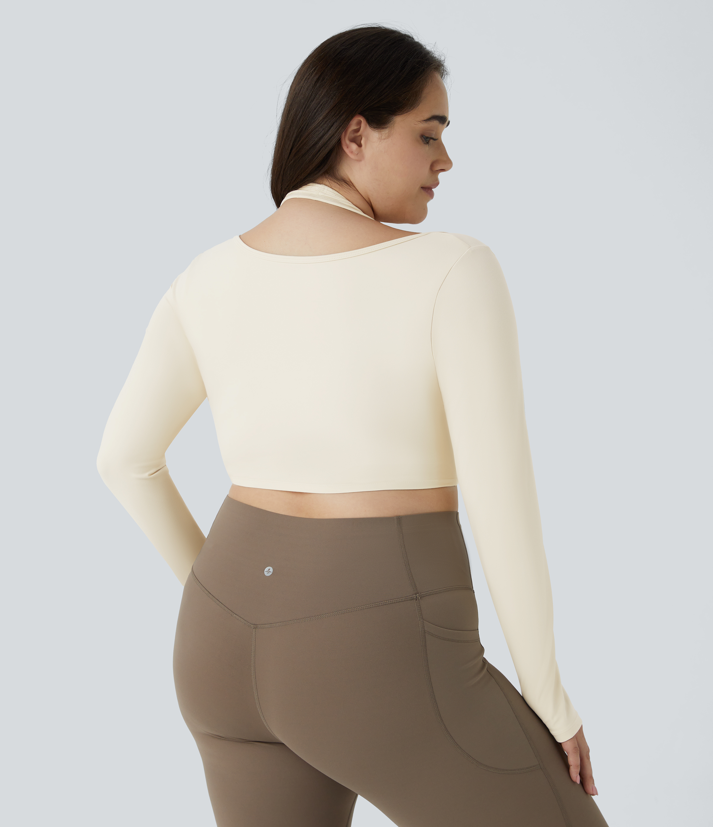 Halara Softlyzeroв„ў Plush Halter Thumb Hole Long Sleeve Cropped 2-in-1 Yoga Plus Size Sports Top  - Solitary Star - 2X 