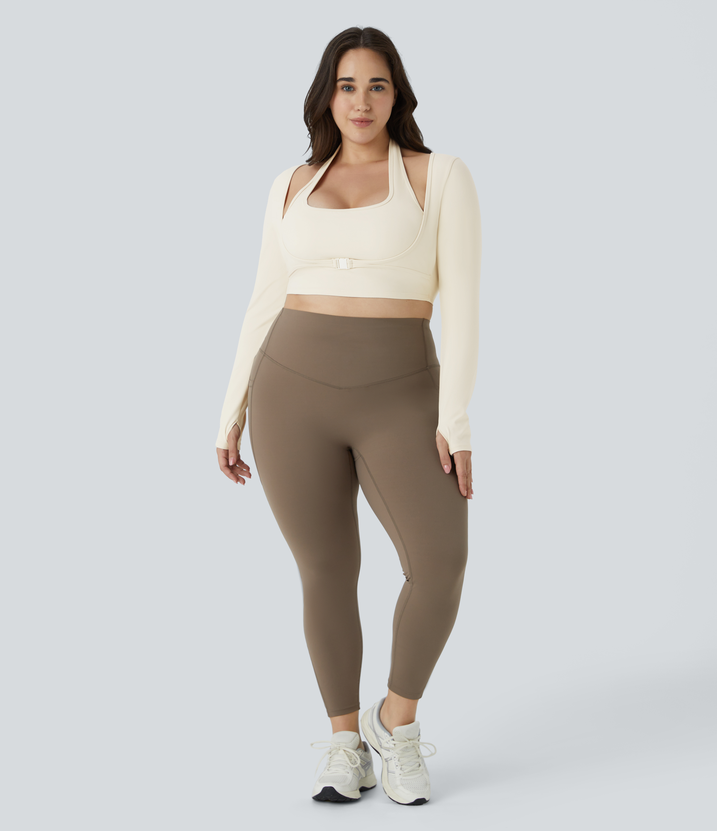 Halara Softlyzeroв„ў Plush Halter Thumb Hole Long Sleeve Cropped 2-in-1 Yoga Plus Size Sports Top  - Solitary Star - 2X 