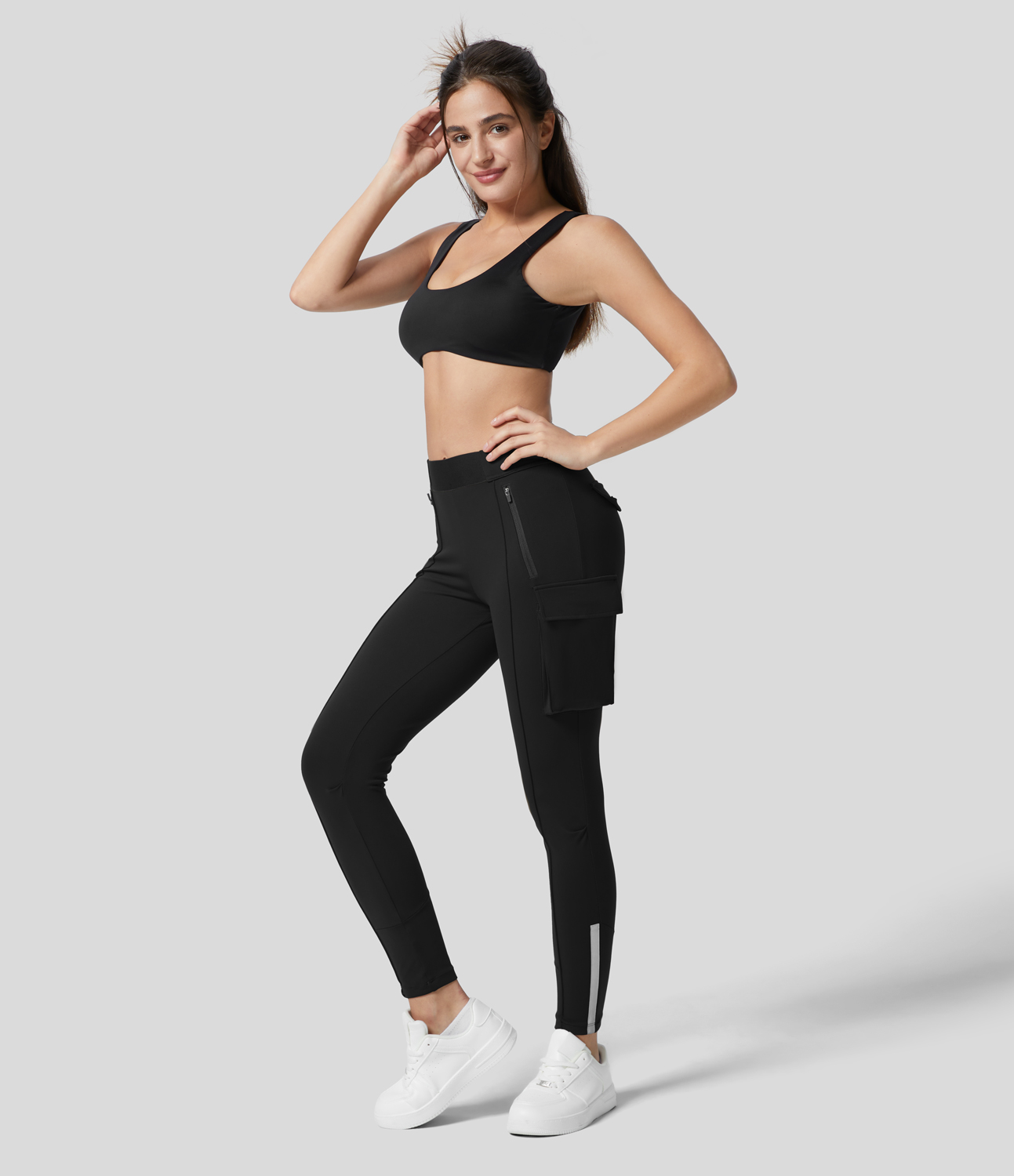 Halara EcoCloudfulв„ў Fabric Reflective High Waisted Multiple Pockets Skinny Cargo Casual Pants  - Black - L(regular) 