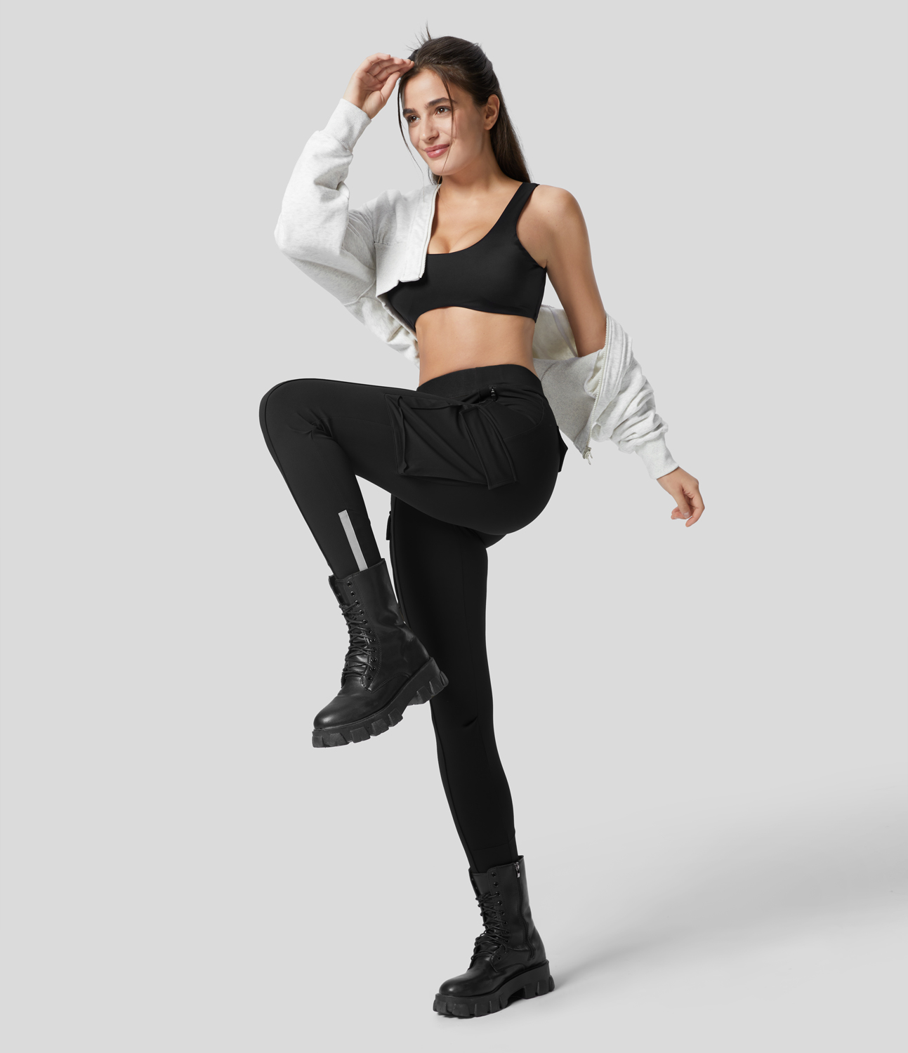 Halara EcoCloudfulв„ў Fabric Reflective High Waisted Multiple Pockets Skinny Cargo Casual Pants  - Black - L(regular) 