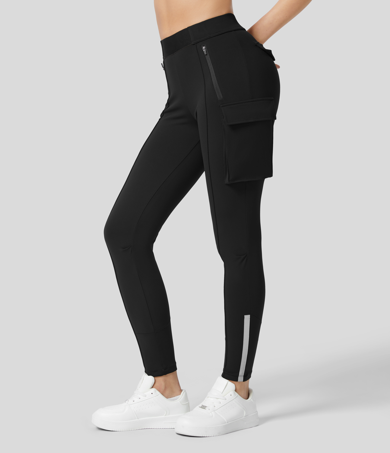 Halara EcoCloudfulв„ў Fabric Reflective High Waisted Multiple Pockets Skinny Cargo Casual Pants  - Black - L(regular) 