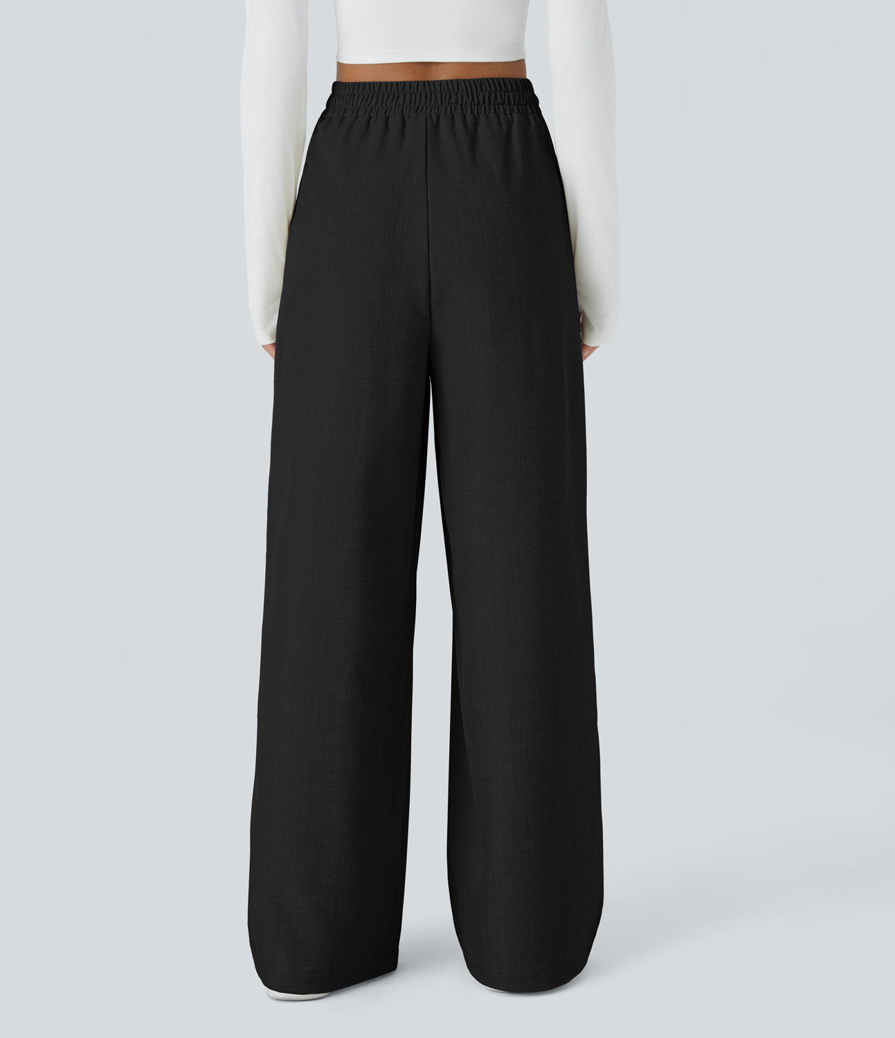 Halara High Waisted Adjustable Drawcord Side Pocket Relaxed Fit Straight Leg Casual Pants  - Black - XS(regular) sweatpants jogger pants 