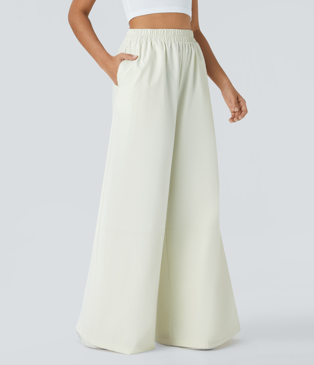 Halara Water Repellent Wear-Resistant High Waisted Side Pocket Wide Leg Mop Casual Pants  - Oak White - S(regular) sweatpants jogger pants 