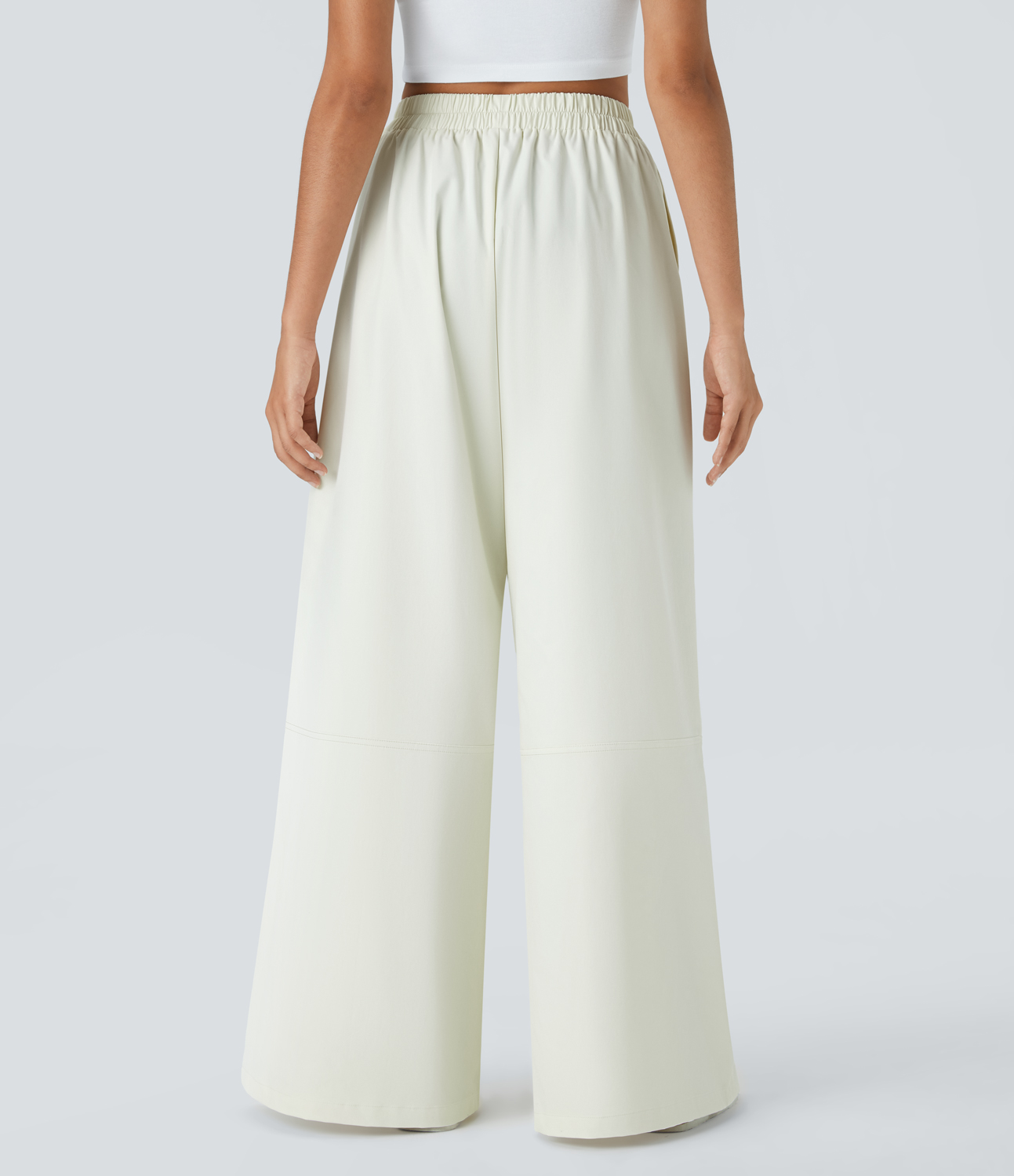 Halara Water Repellent Wear-Resistant High Waisted Side Pocket Wide Leg Mop Casual Pants  - Oak White - S(regular) sweatpants jogger pants 