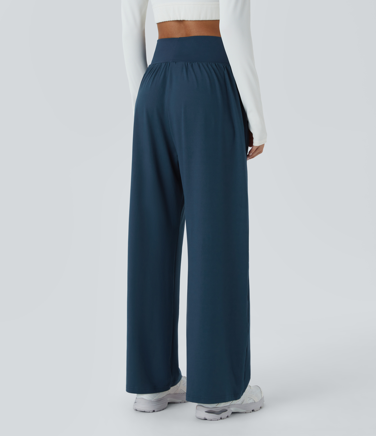 Halara High Waisted Side Pocket Plain Wide Leg Pants  - Oxford Blue - L 
