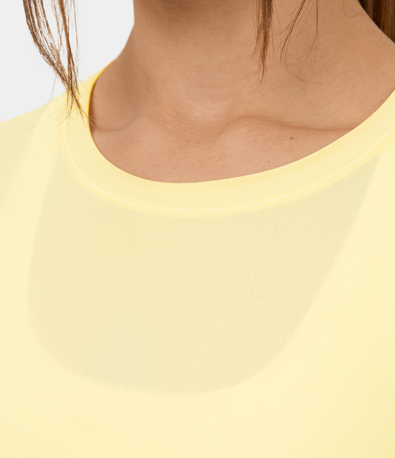 Halara Round Neck Curved Hem Contrast Mesh Yoga Sports Top  - Transparent Yellow - M 