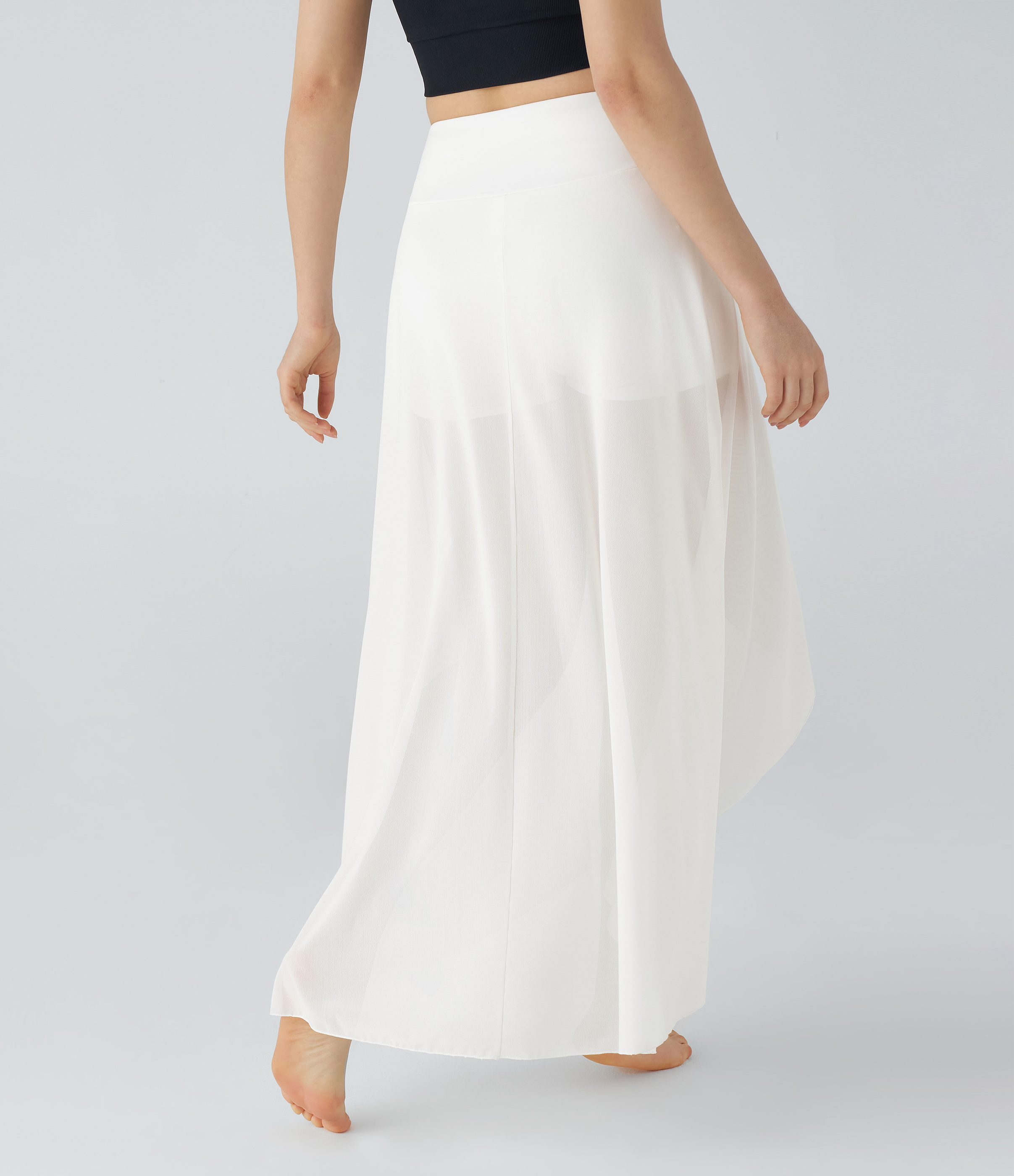 Halara High Waisted High Low Ruffle 2-in-1 Side Pocket Flare Mesh Casual Regular Maxi Skirt  - White - L midi skirt a line skirt 