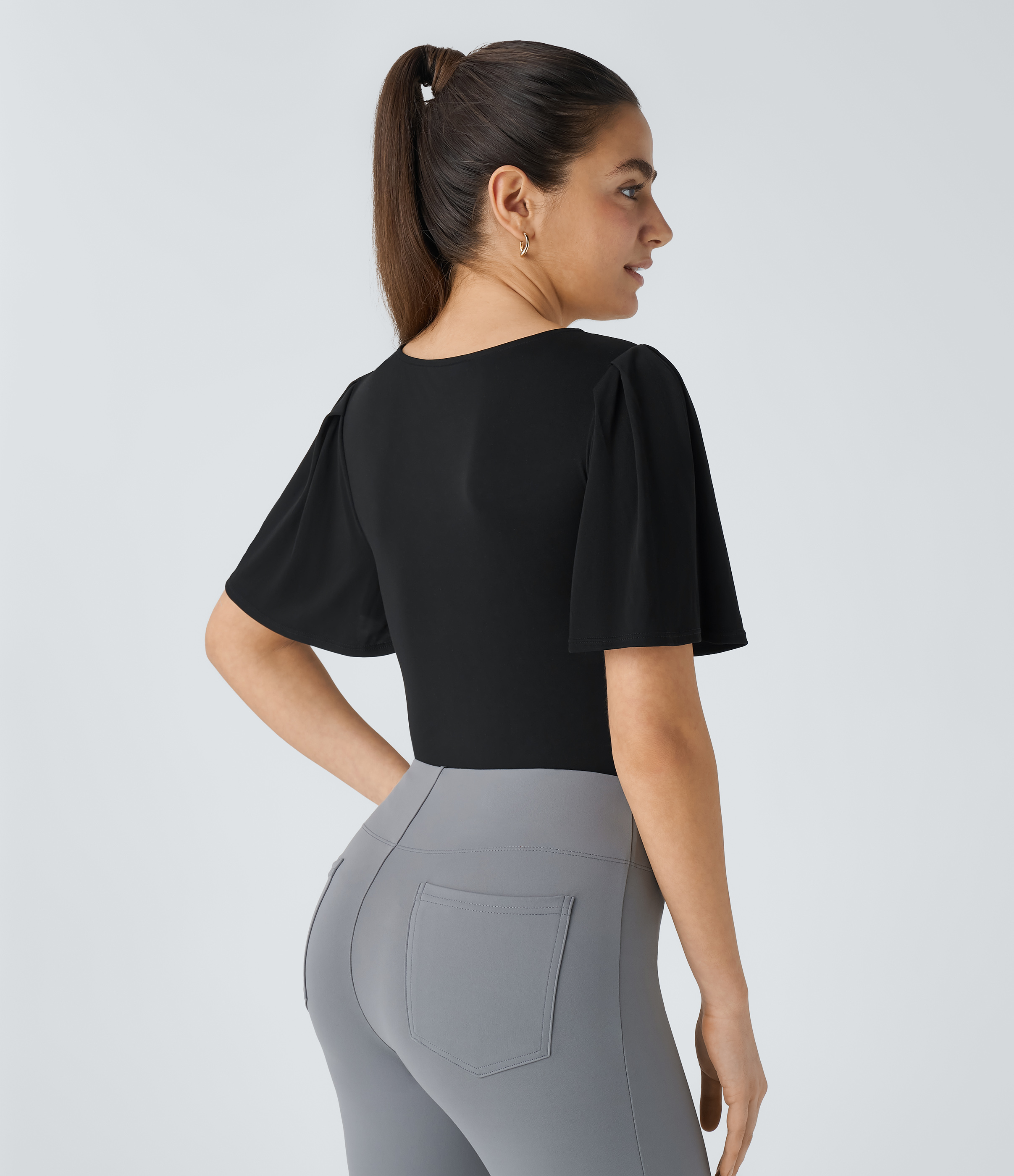 Halara V Neck Butterfly Sleeve Solid Work Top Tank Top - Black - XS golf tops halter top tunic tops sleeveless tops backless top 