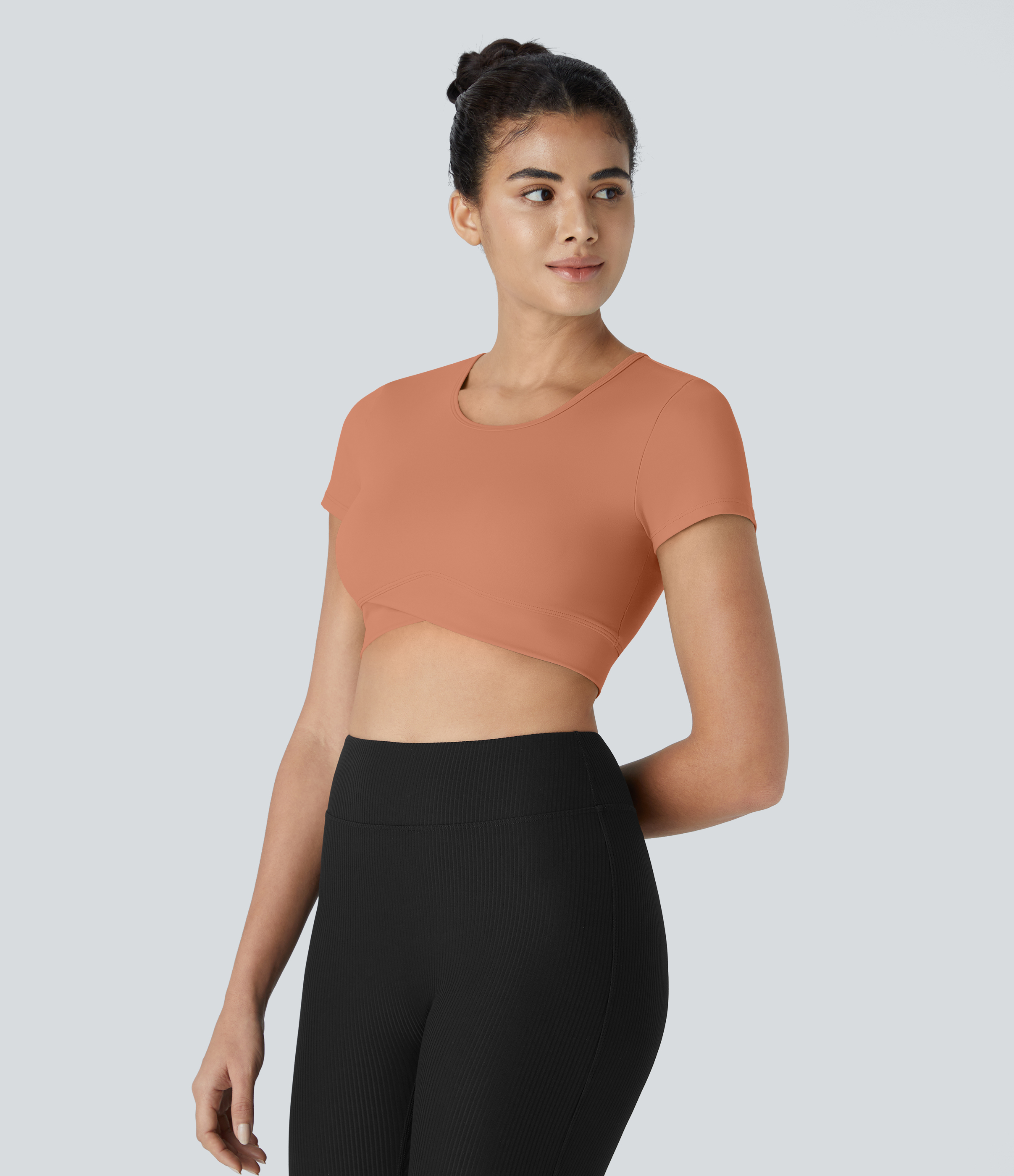 Halara In My Feels Cloudfulв„ў Fabric Crossover Hem Cropped Sports Top  - Sun Baked - L 
