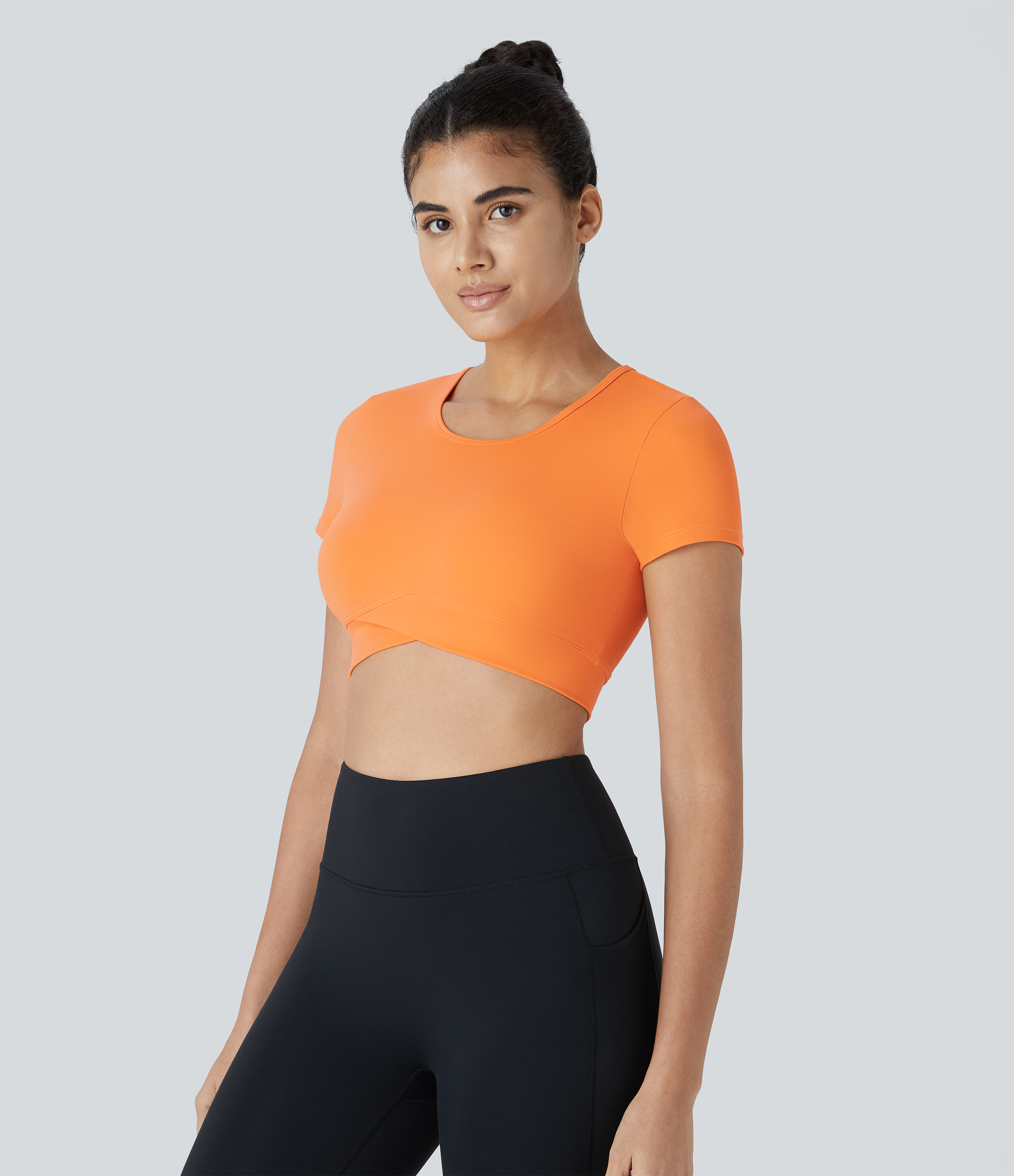 Halara Softlyzeroв„ў Plush Crossover Hem Cropped Sports Top  - Sun Orange - S 