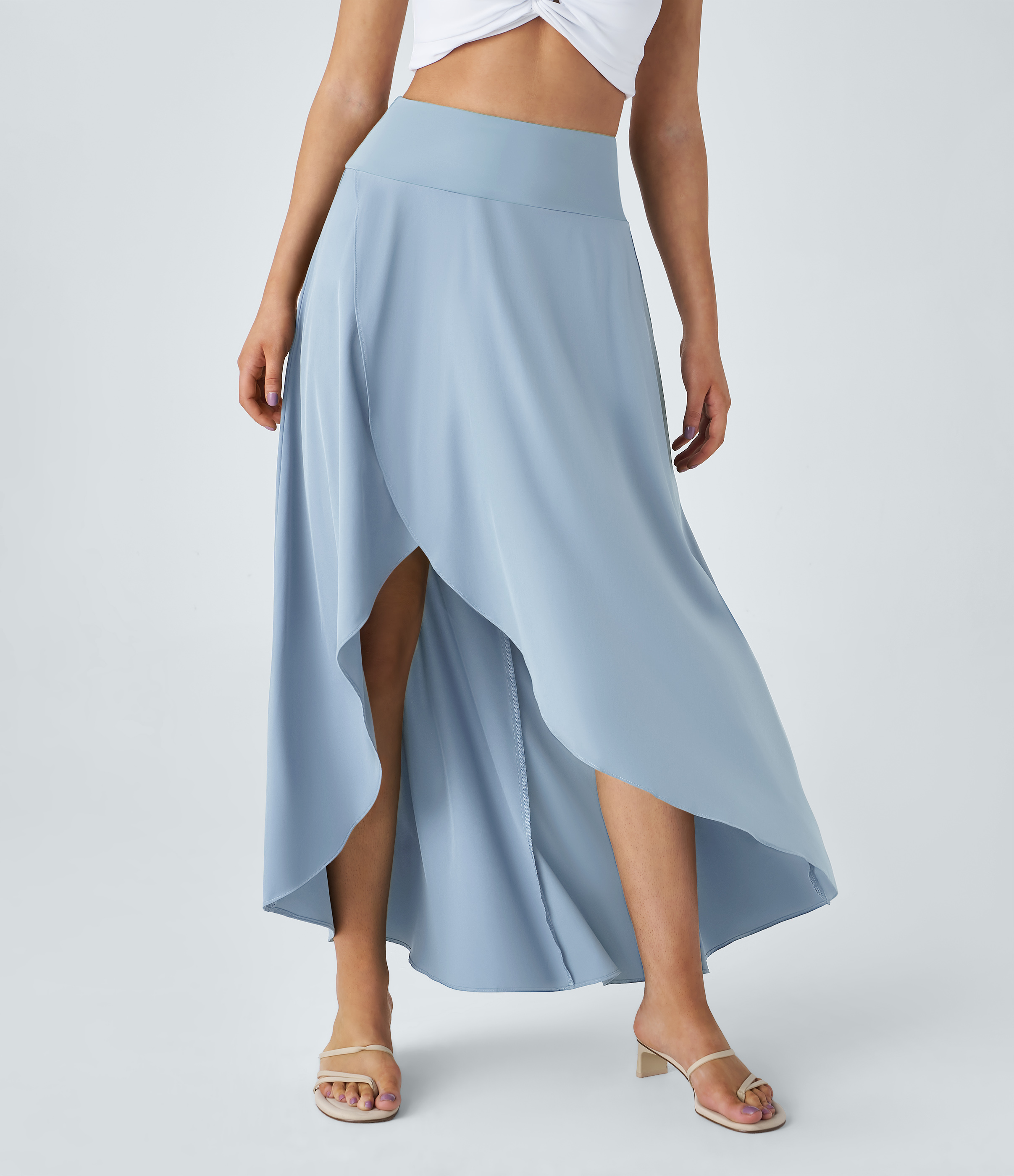 Halara Breezefulв„ў High Waisted High Low Ruffle 2-in-1 Flowy Quick Dry Casual Regular Maxi Skirt  - Thin Ice Blue - XS(regular) 