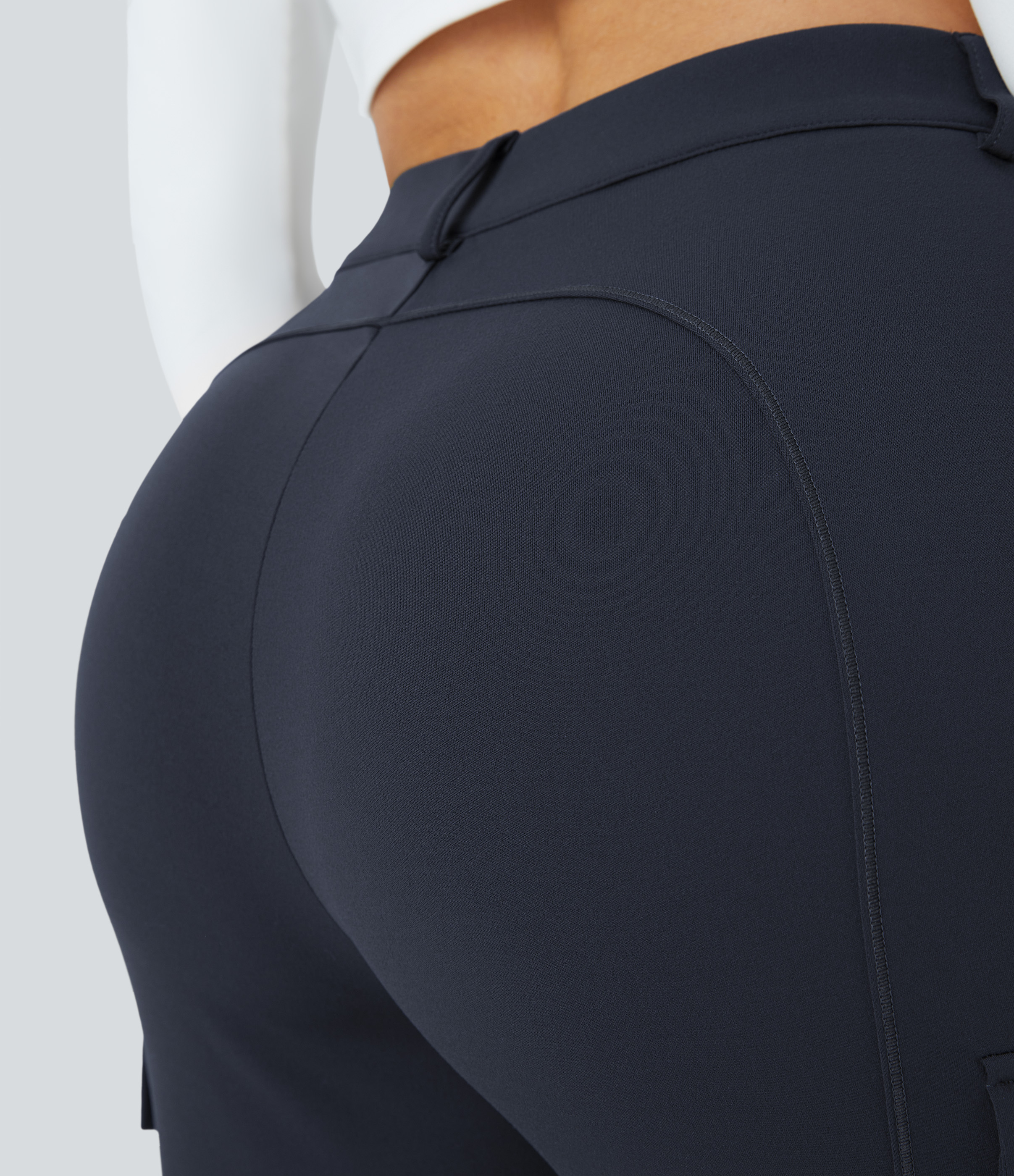 Halara High Waisted Button Zipper Multiple Pockets Solid Skinny Cargo Pants  - Midnight Blue - S(tall) 