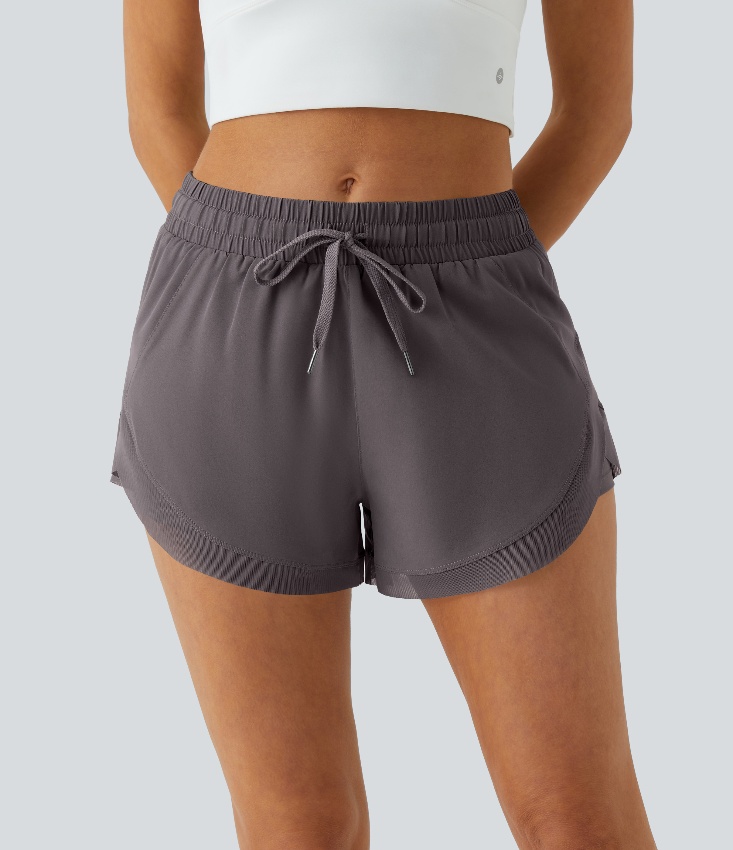 Halara Drawstring Contrast Flowy Mesh 2-in-1 Shorts Gym Short - Sparrow - XS booty shorts compression shorts yoga shorts 