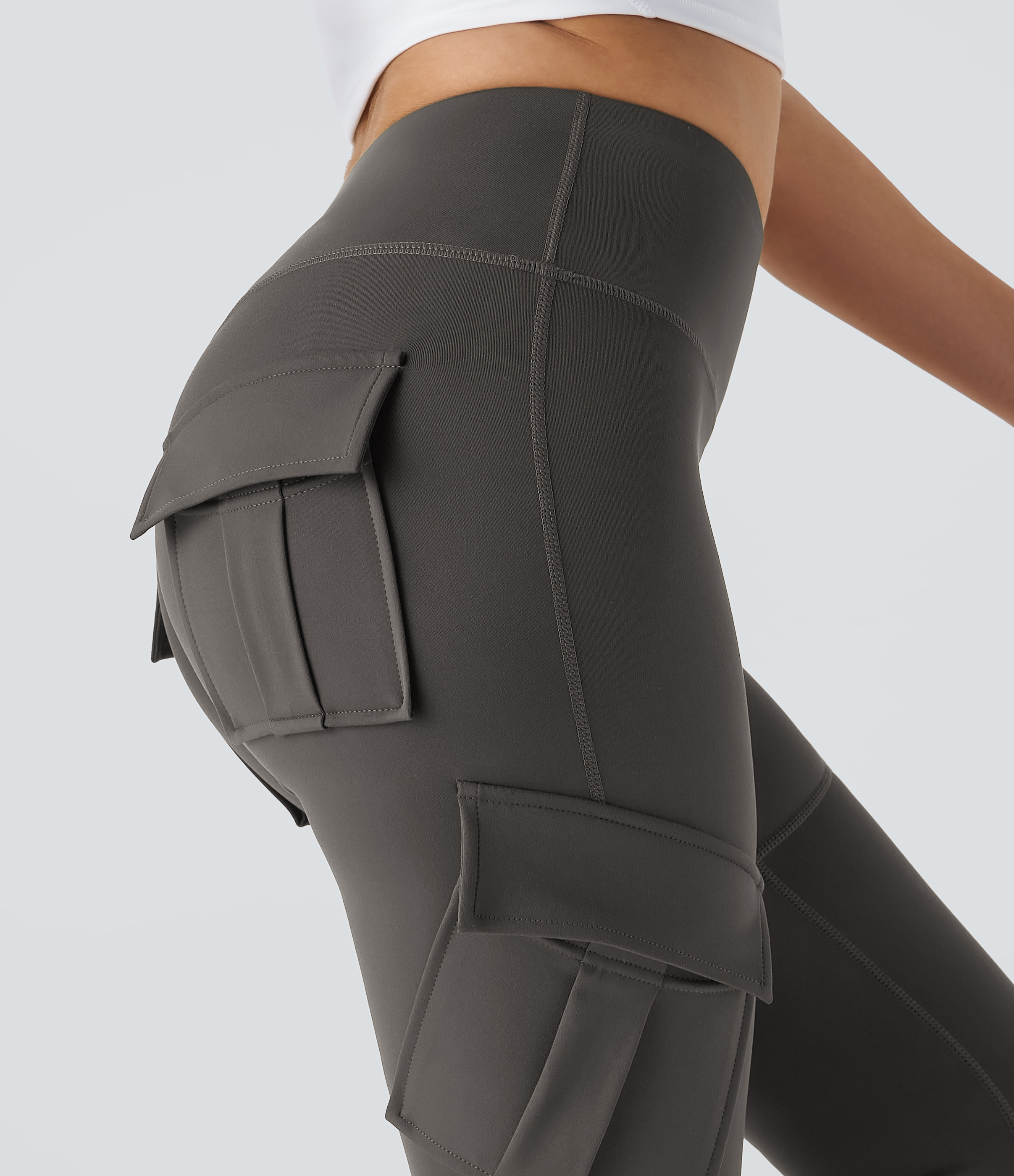 Halara High Waisted Cargo Pocket Skinny Yoga 7/8 Leggings  - Deep Red Grey - XS gym leggings leggings with pockets leggings with butt lift 