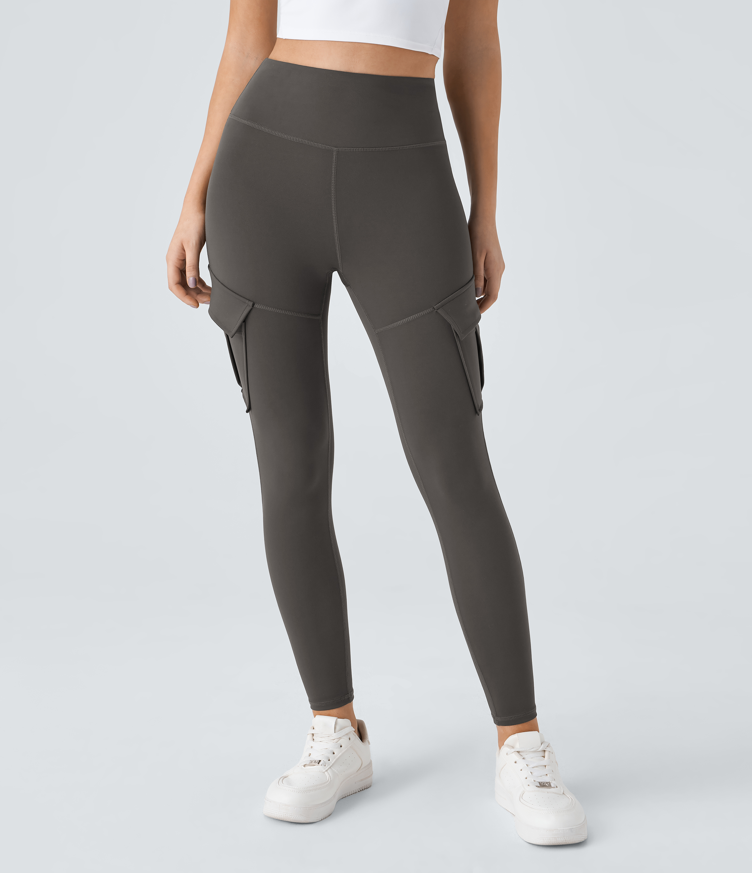 Halara High Waisted Cargo Pocket Skinny Yoga 7/8 Leggings  - Deep Red Grey - XS gym leggings leggings with pockets leggings with butt lift 