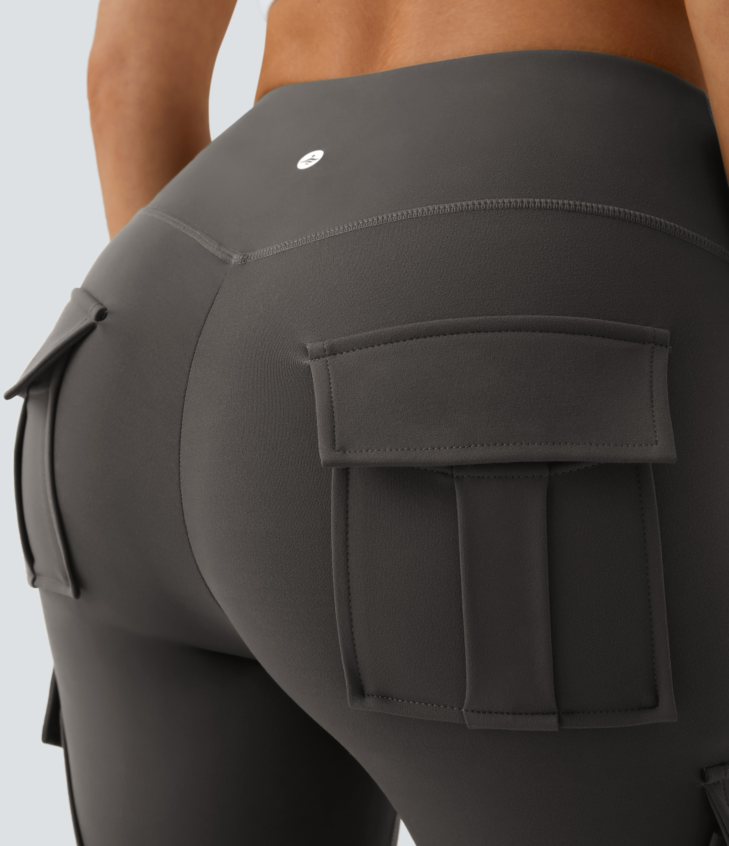 Halara High Waisted Cargo Pocket Skinny Yoga 7/8 Leggings  - Deep Red Grey - XS gym leggings leggings with pockets leggings with butt lift 