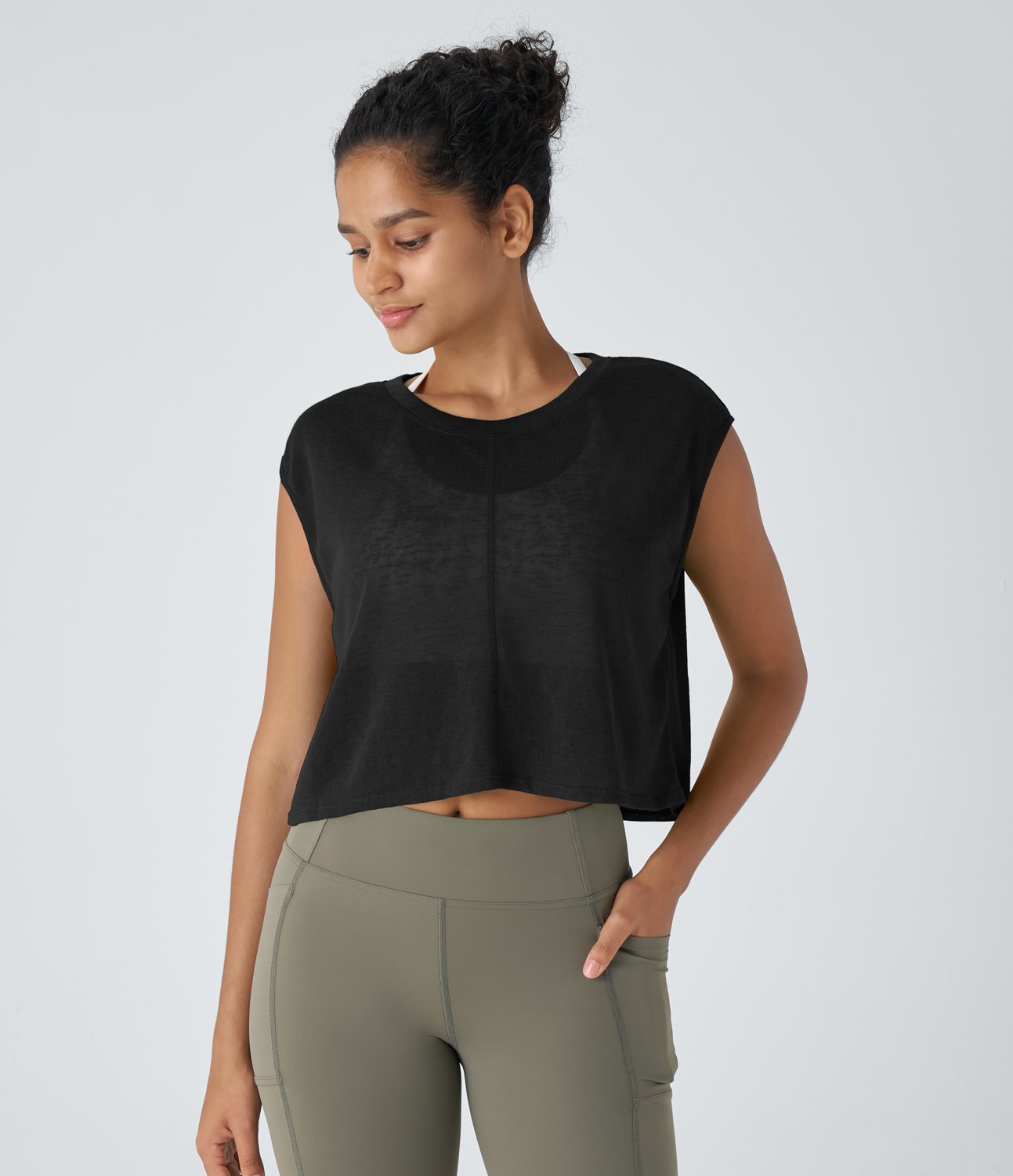 Halara Crossover Cut Out Backless Running Sports Top  - Black - S 