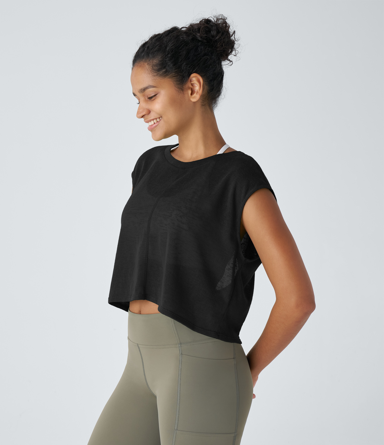 Halara Crossover Cut Out Backless Running Sports Top  - Black - S 
