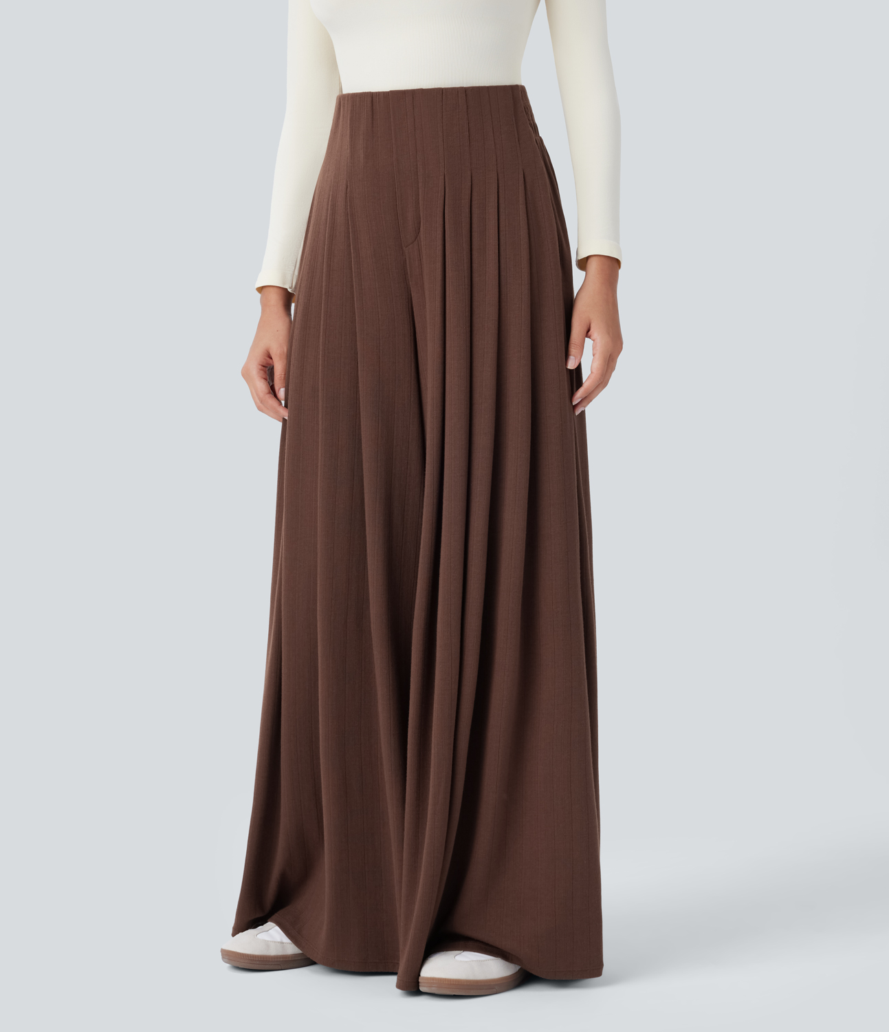 Halara High Waisted Pleated Side Pocket Flowy Wide Leg Casual Pants  - Chocolate Fondant - XL(regular) sweatpants jogger pants 