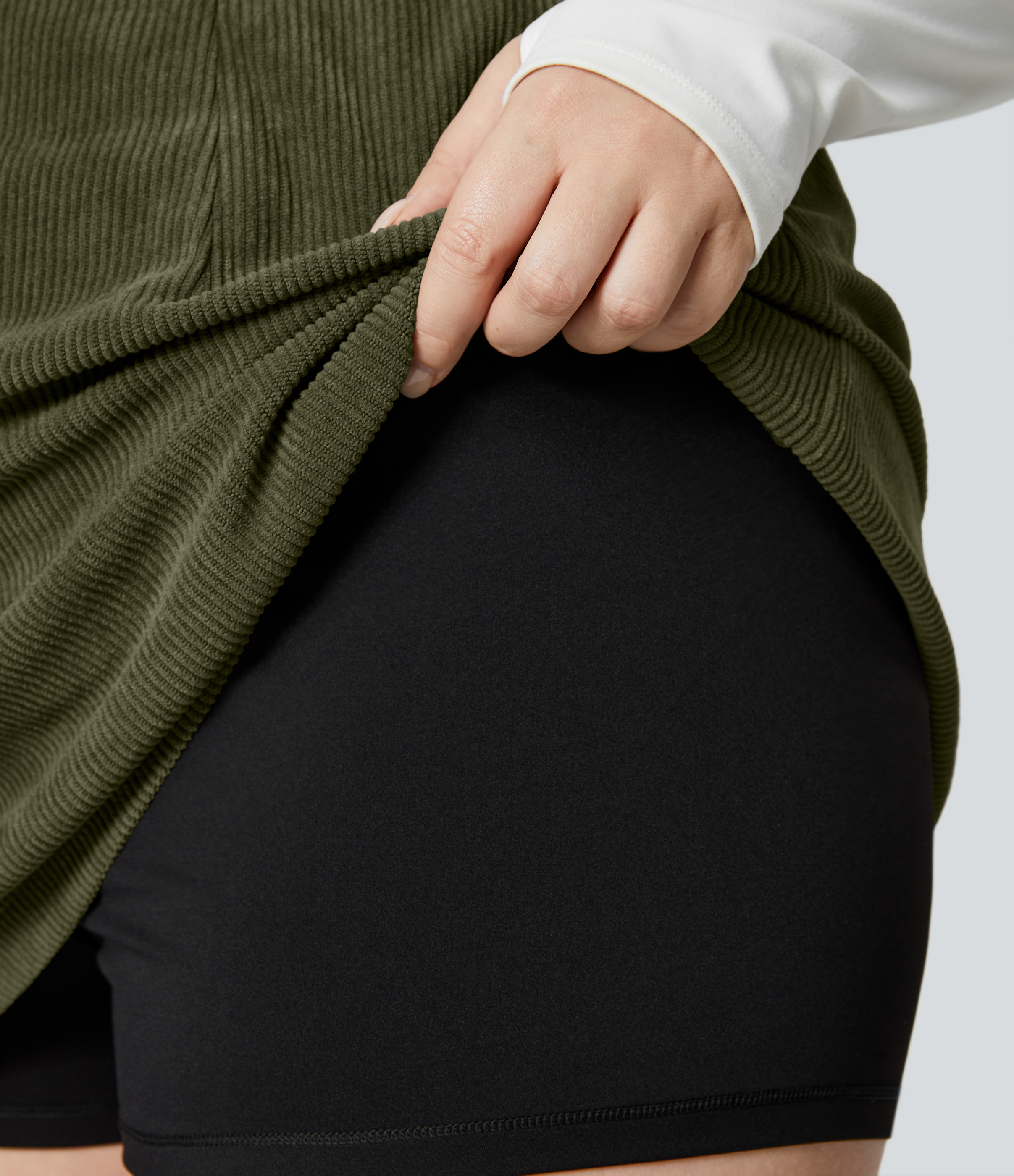 Halara High Waisted Invisible Zipper 2-in-1 A Line Mini Corduroy Casual Plus Size Skirt  - Icy Bamboo Green - 1X(regular) 
