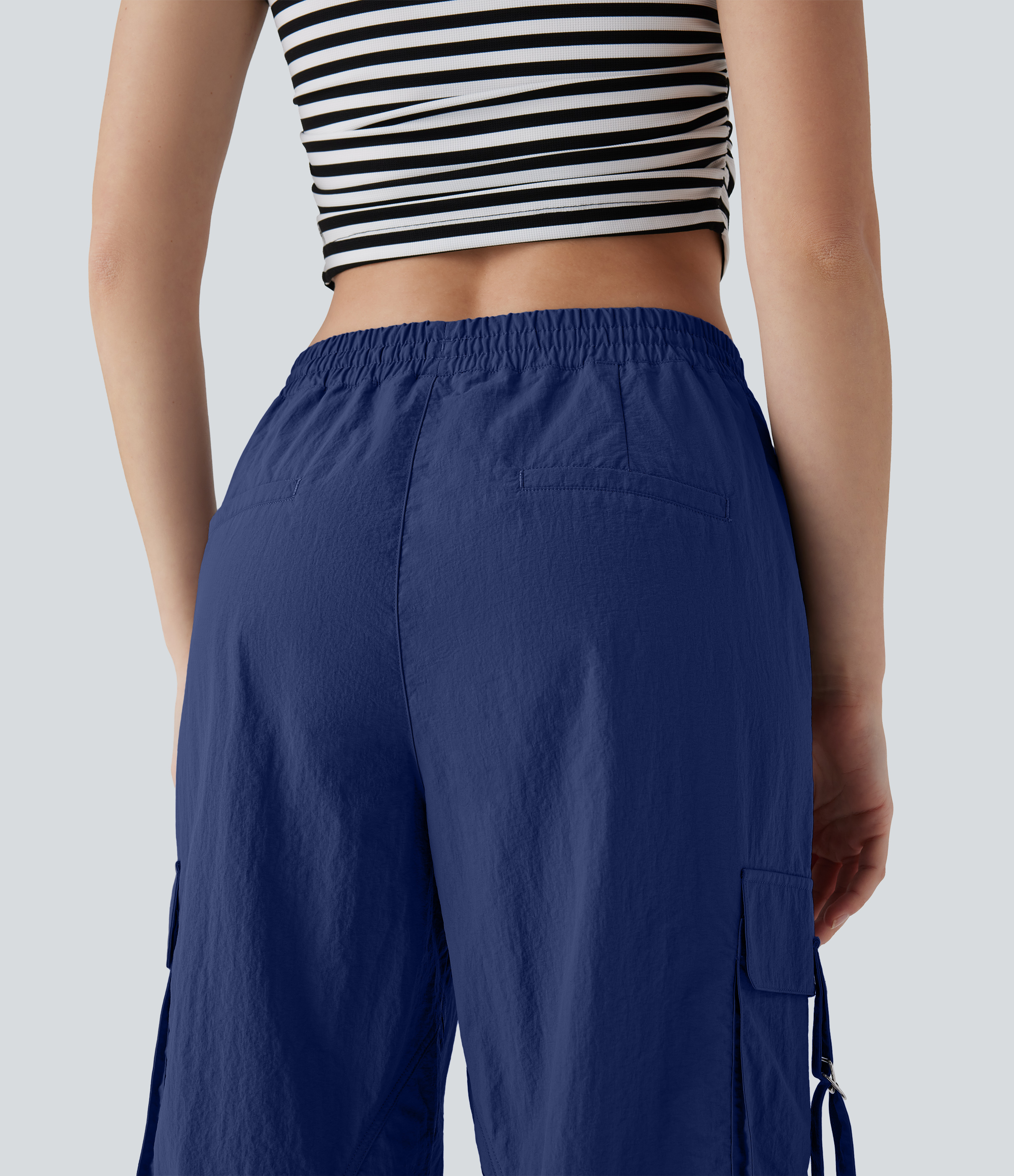 Halara Mid Rise Drawstring Multiple Pockets Adjustable Drawcord Baggy Casual Cargo Pants  - Dark Blue - L(regular) sweatpants jogger pants 