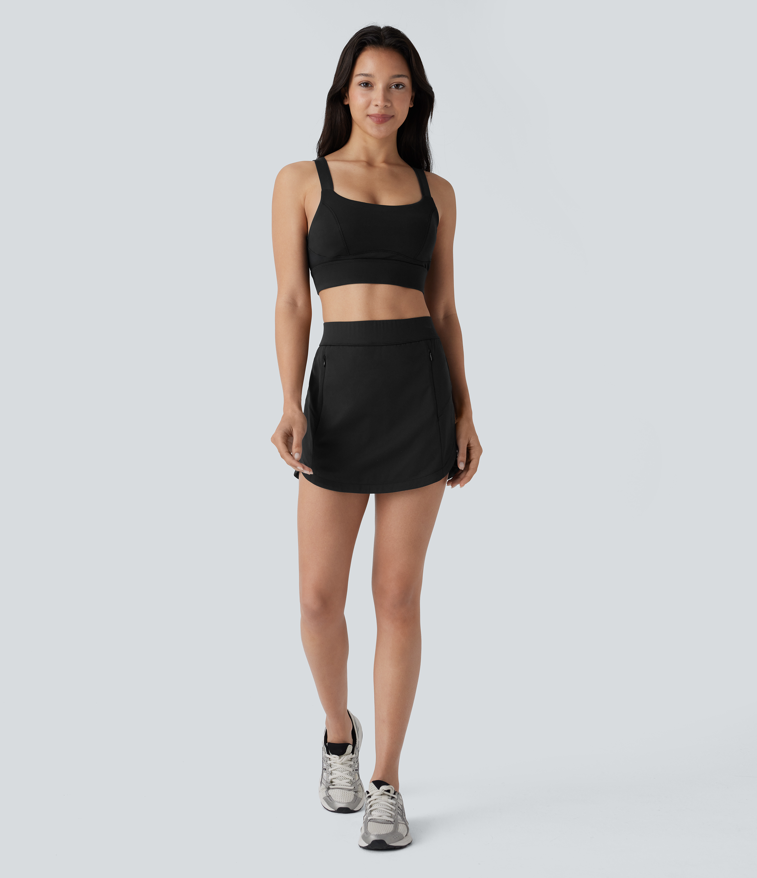 Halara High Waisted Zipper Pockets 2-in-1 Curved Split Hem Mini Golf Skirt  - Black - M(regular) midi skirt a line skirt golfing skirt 