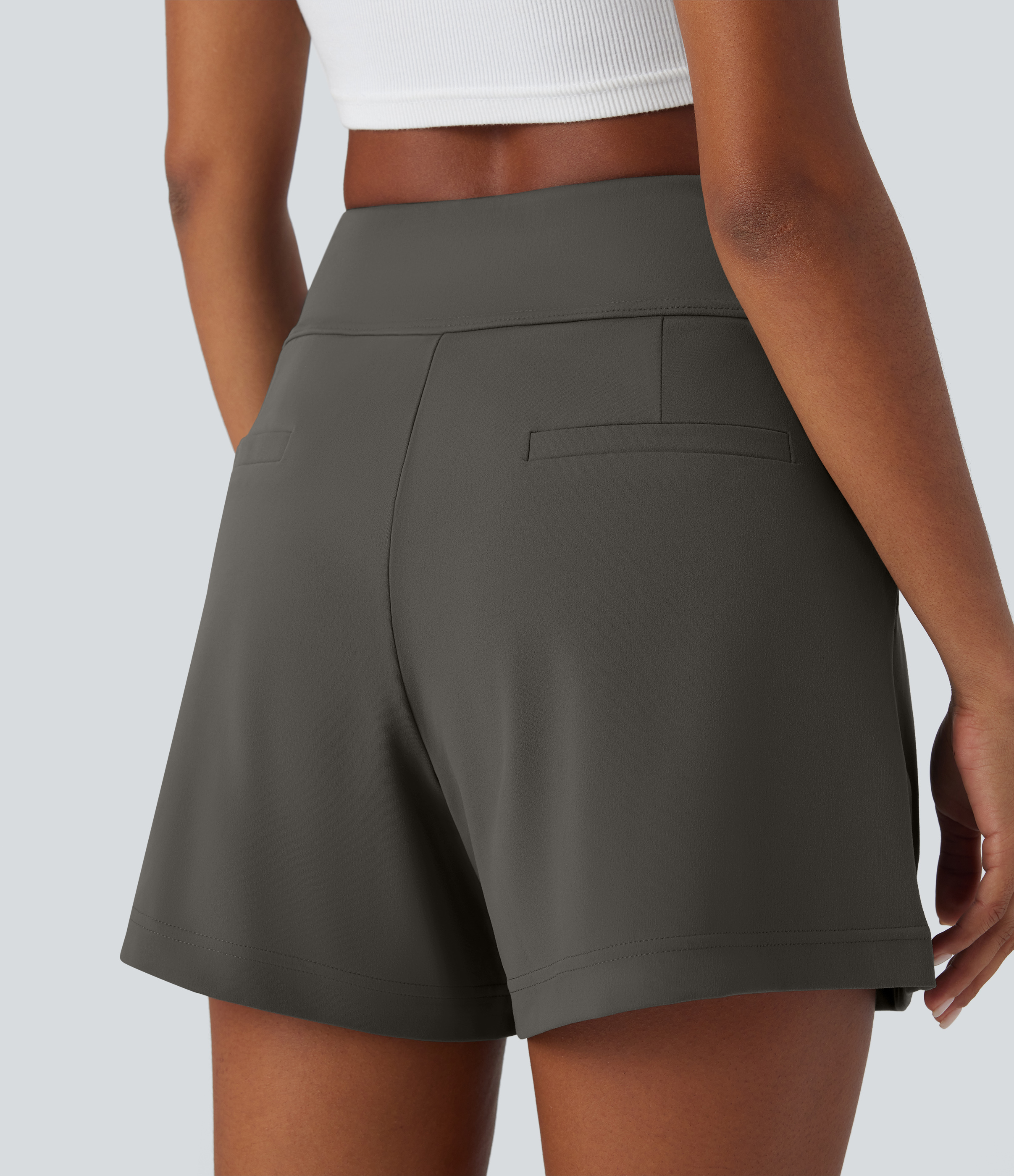 Halara High Waisted Plicated Side Pocket Wide Leg Work Shorts  - Deep Red Grey - S 