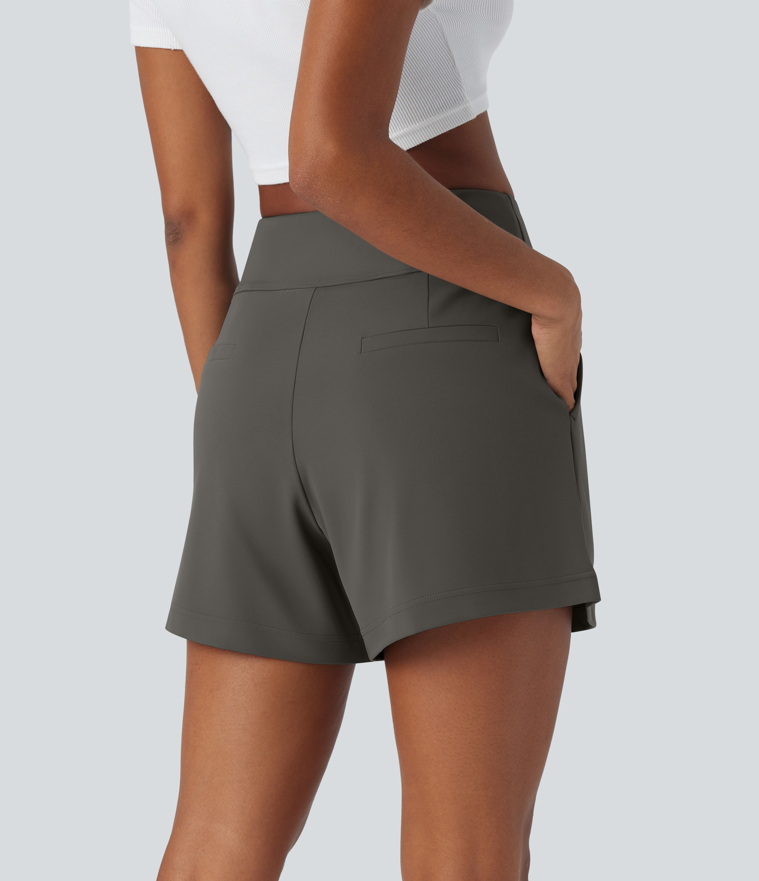 Halara High Waisted Plicated Side Pocket Wide Leg Work Shorts  - Deep Red Grey - S 
