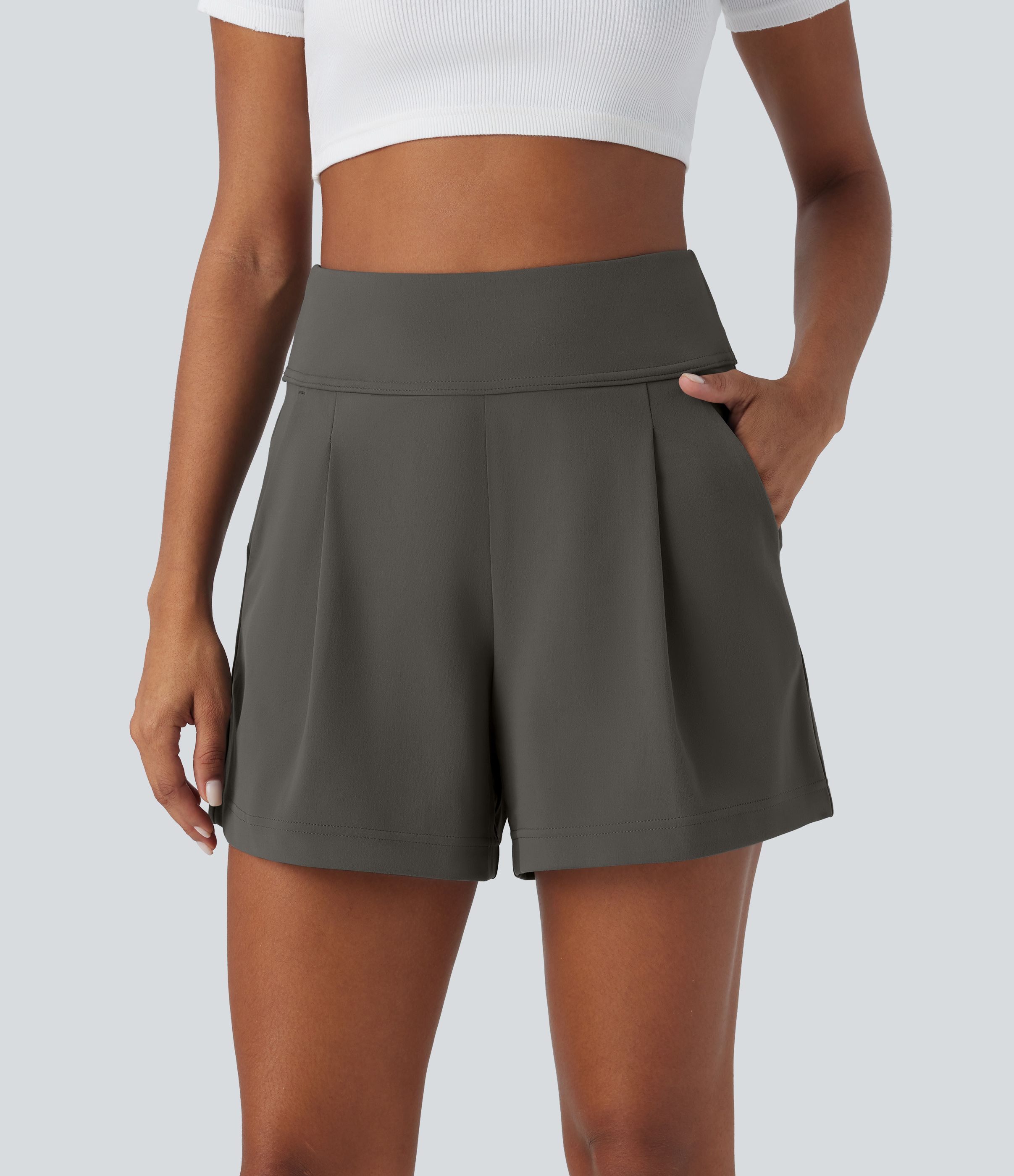 Women's High Waisted Pocket Wide Leg Work Shorts - Halara