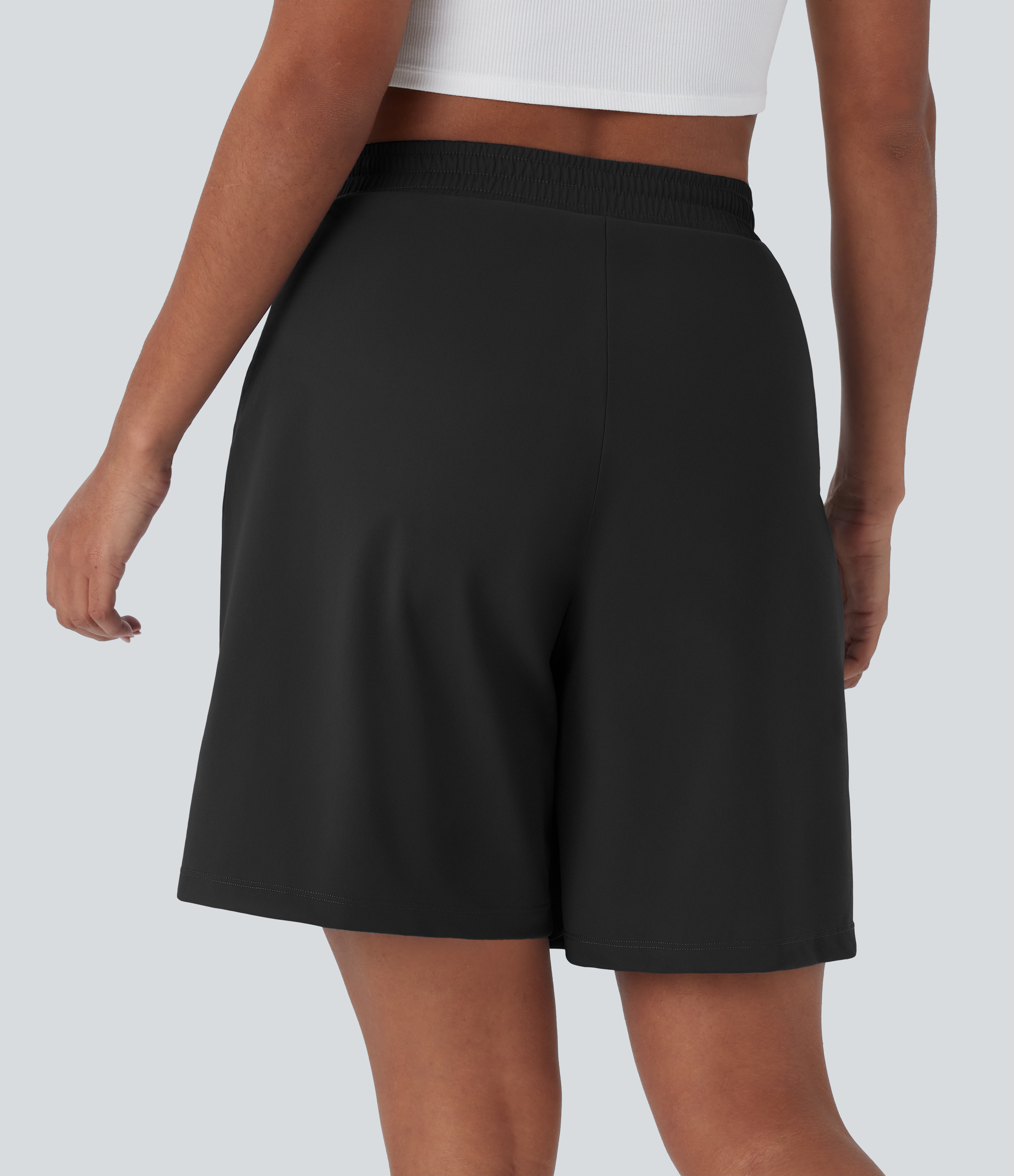 Halara High Waisted Side Zipper Pockets Work Bermuda Shorts  - Black - XS booty shorts compression shorts yoga shorts 