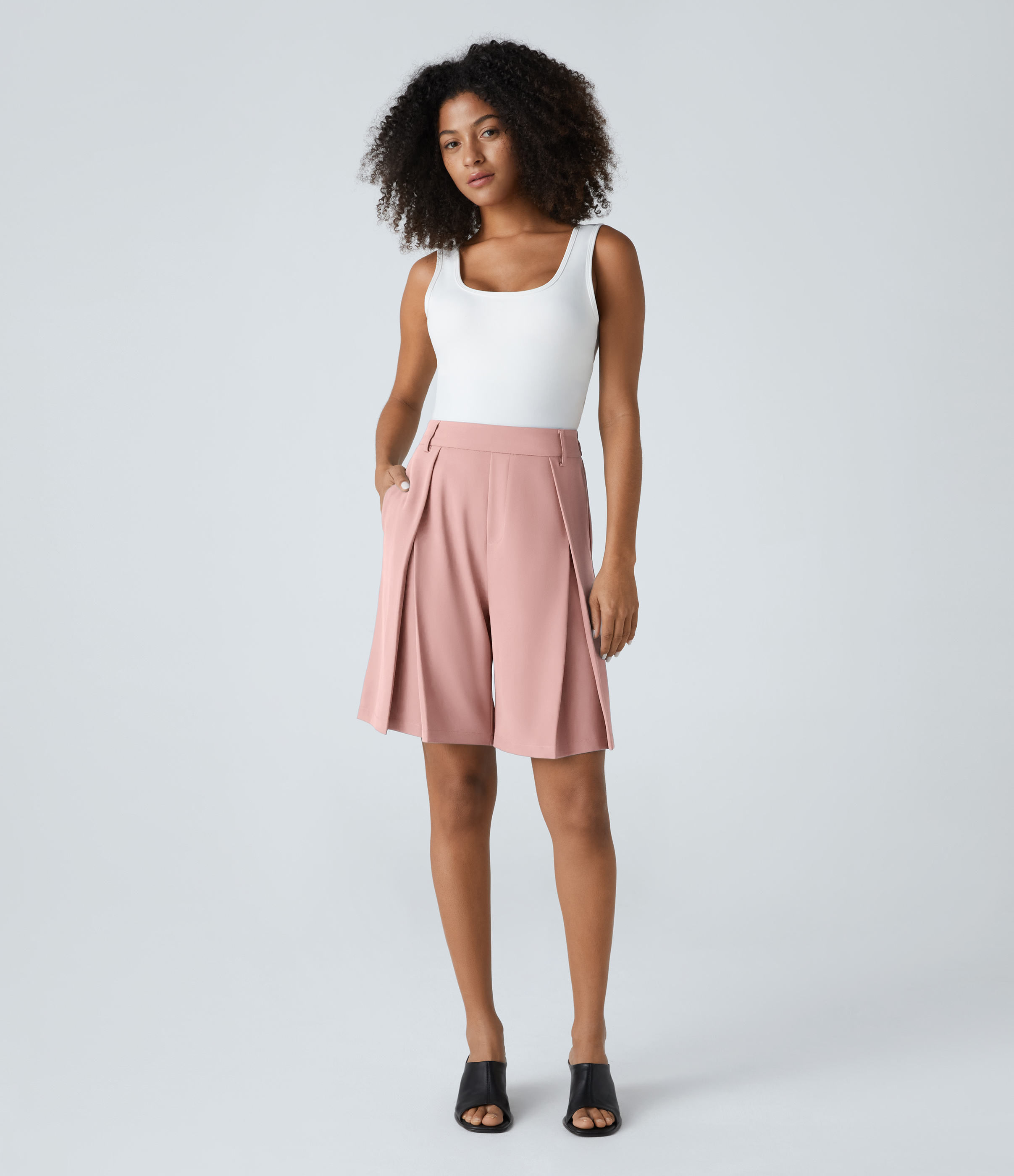 Halara High Waisted Side Pocket Bermuda Casual Shorts  - Frost Peach Pink - M 