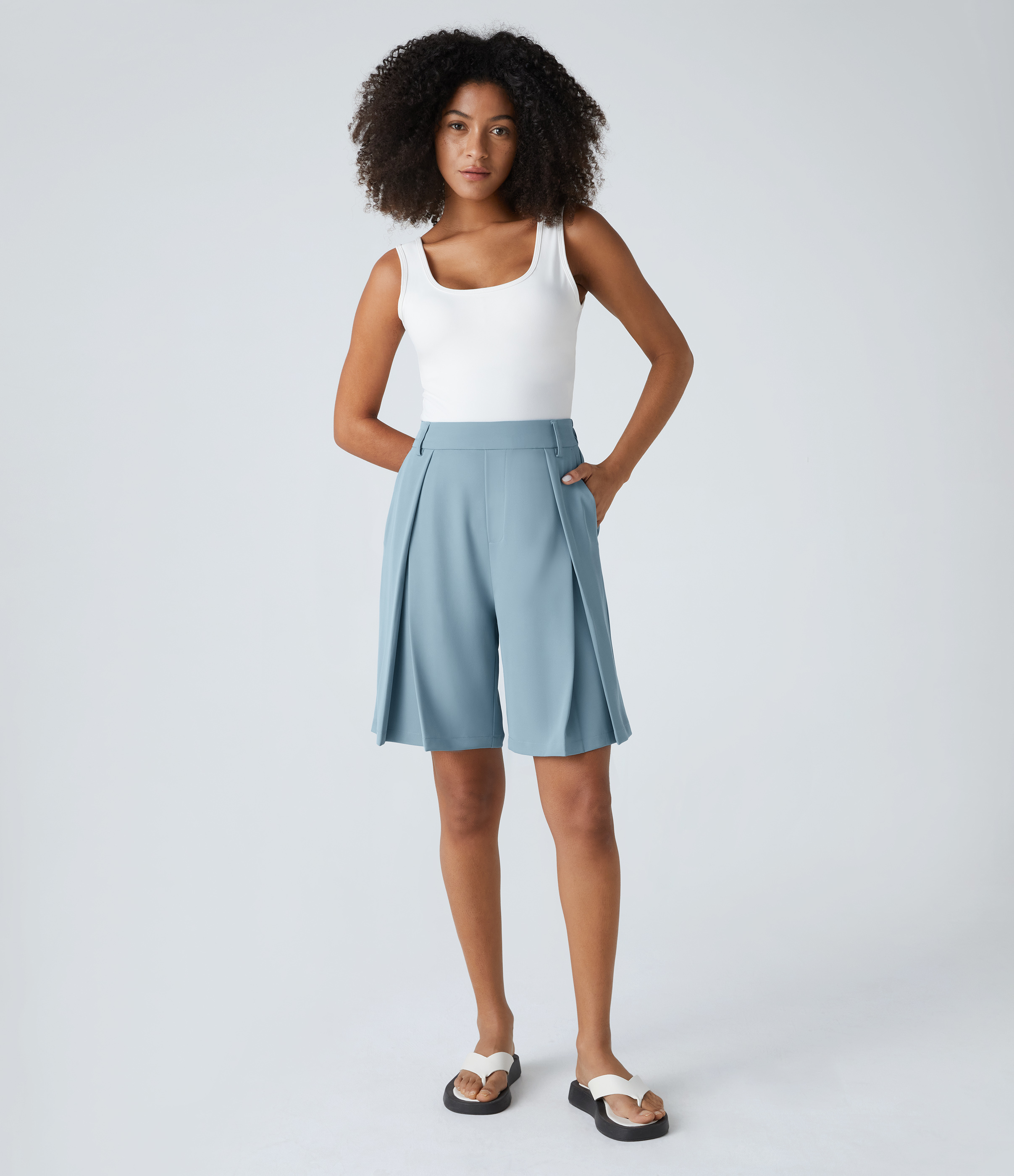 Halara High Waisted Side Pocket Bermuda Casual Shorts  - Forget-Me-Not - XL 