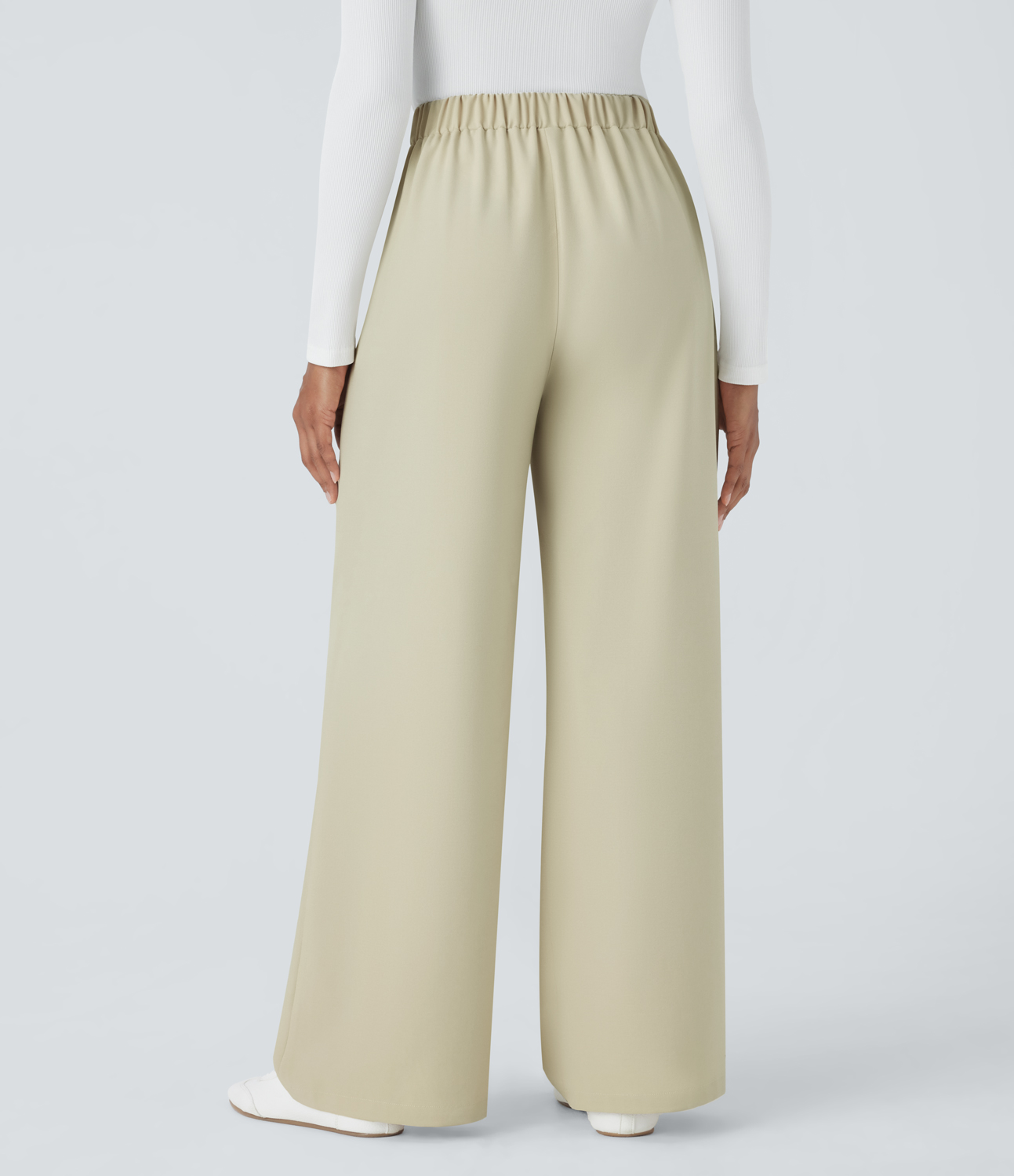 Halara High Waisted Drawstring Plicated Side Pocket Wide Leg Work Pants  - Asparagus Green - S(regular) sweatpants jogger pants 