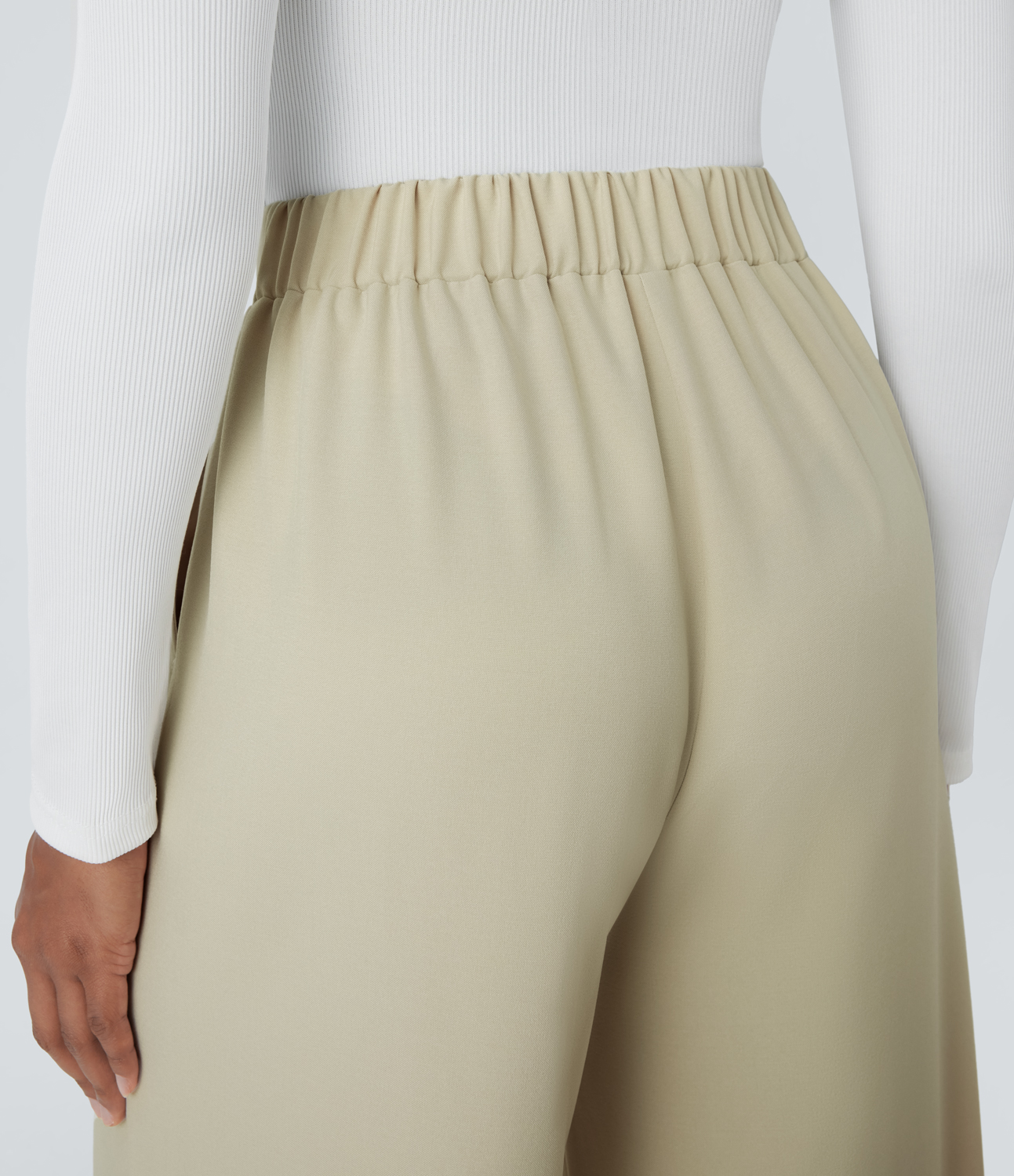 Halara High Waisted Drawstring Plicated Side Pocket Wide Leg Work Pants  - Asparagus Green - S(regular) sweatpants jogger pants 