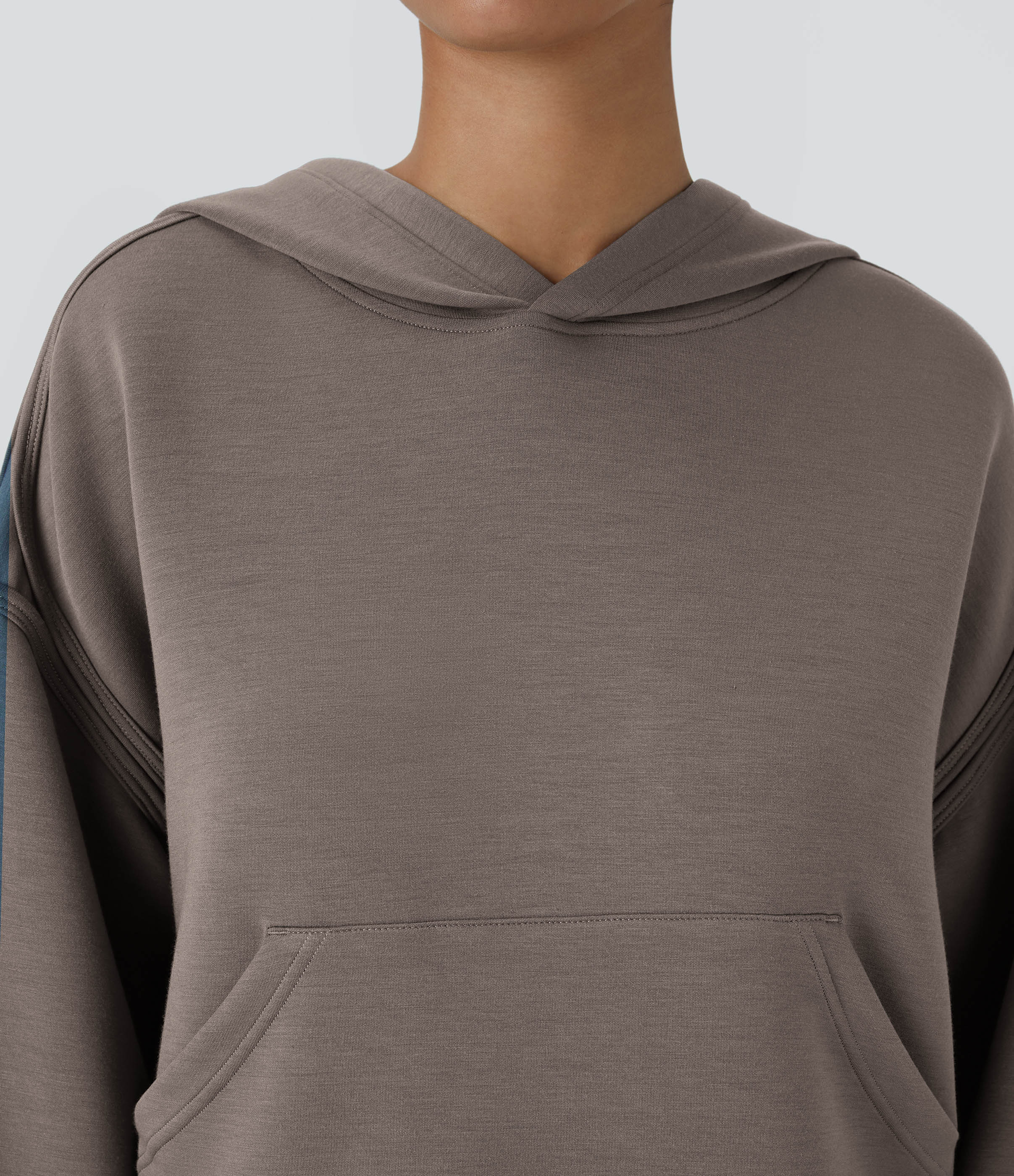 Halara SpacerTekв„ў Hooded Dropped Shoulder Kangaroo Pocket Cropped Relax Casual Sweatshirt  - Cinder - XS 