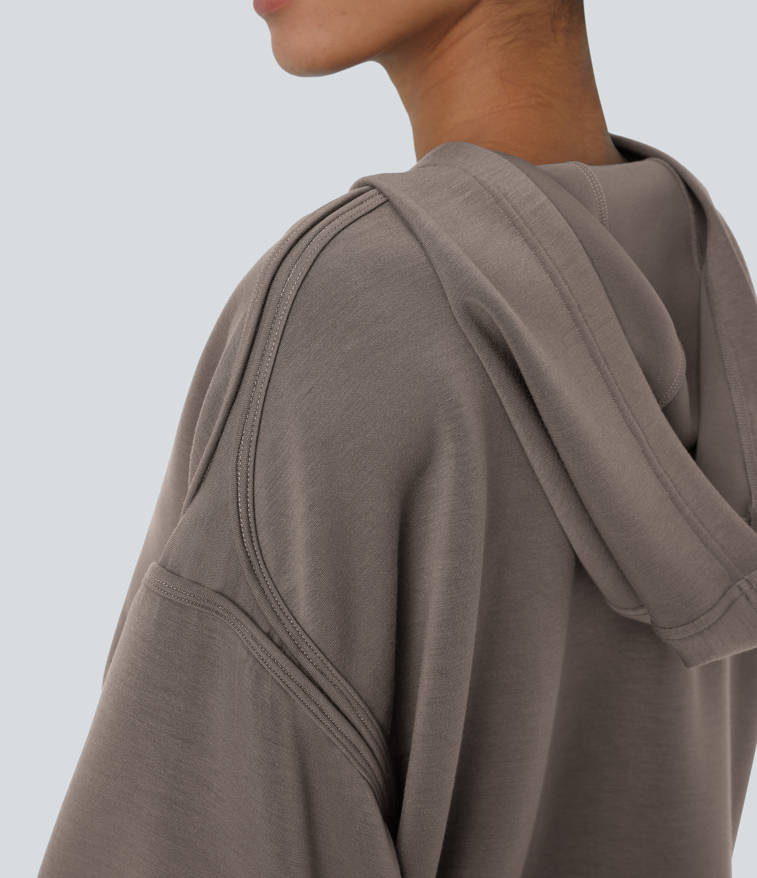 Halara SpacerTekв„ў Hooded Dropped Shoulder Kangaroo Pocket Cropped Relax Casual Sweatshirt  - Cinder - XS 