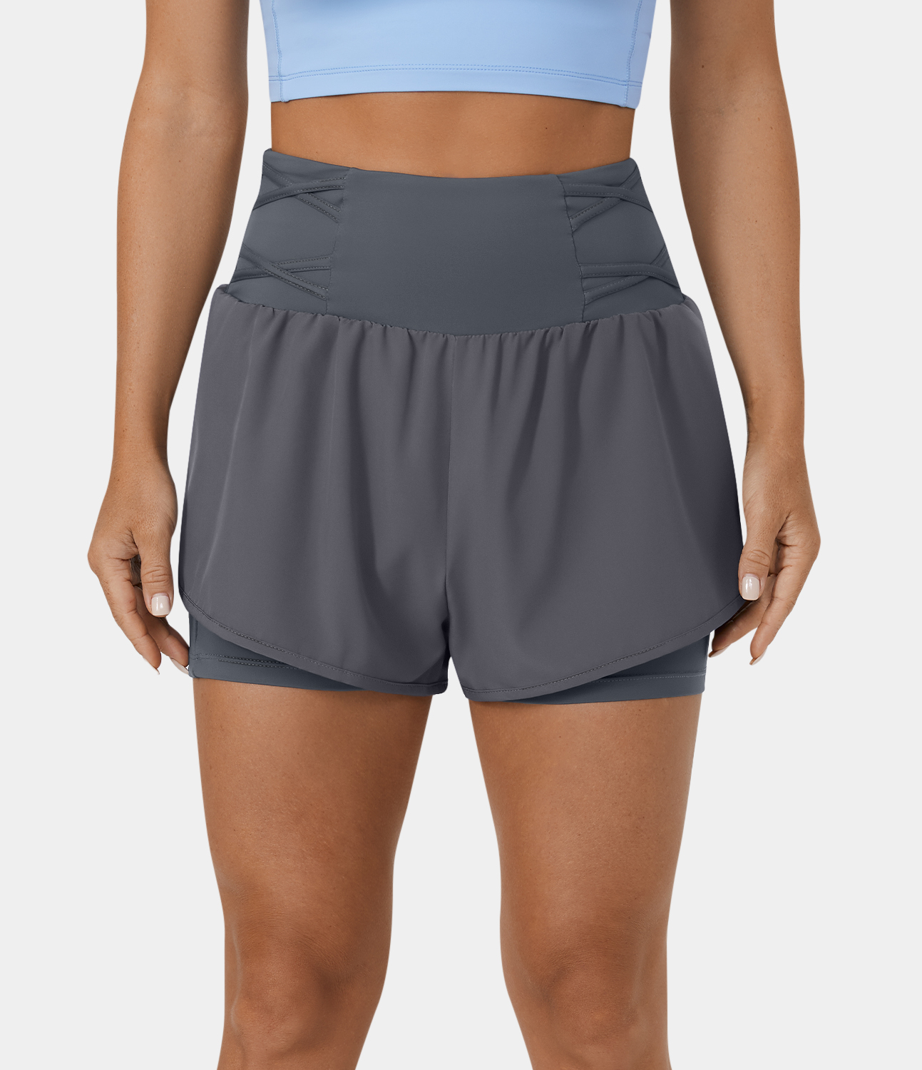 Halara High Waisted Side Pocket 2-in-1 Casual Shorts 3`` Gym Short - Turbulence - M booty shorts compression shorts yoga shorts 